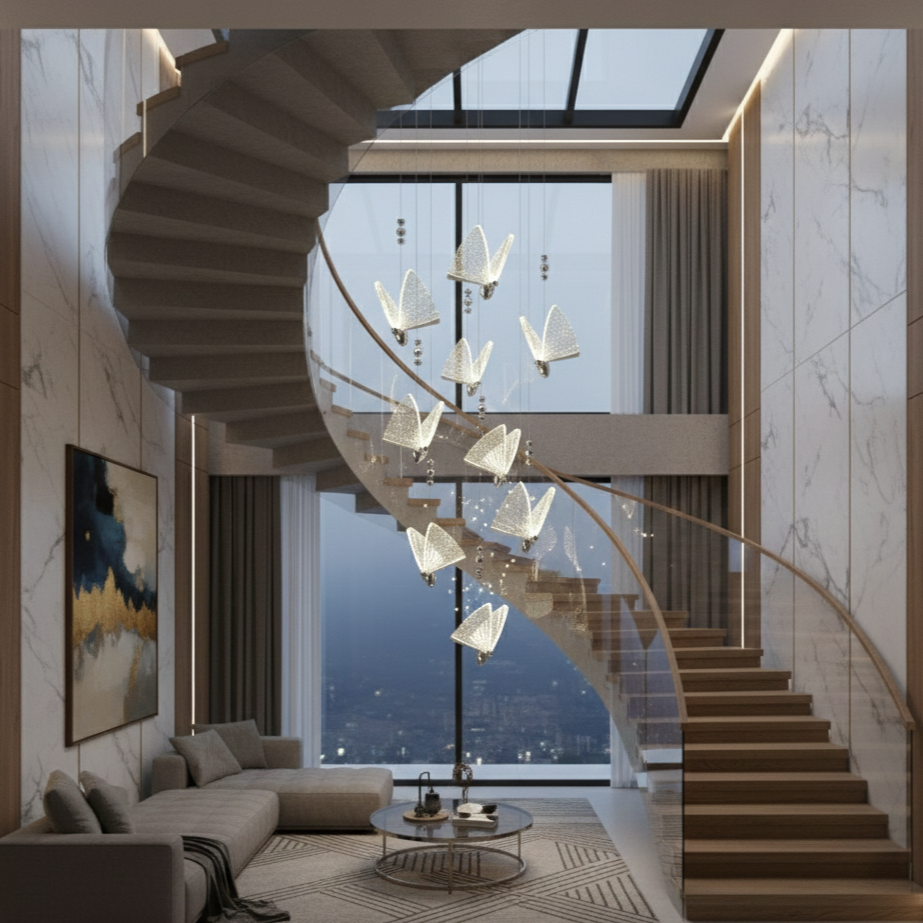 Lustra LED Luxury 9 Silver Butterflies