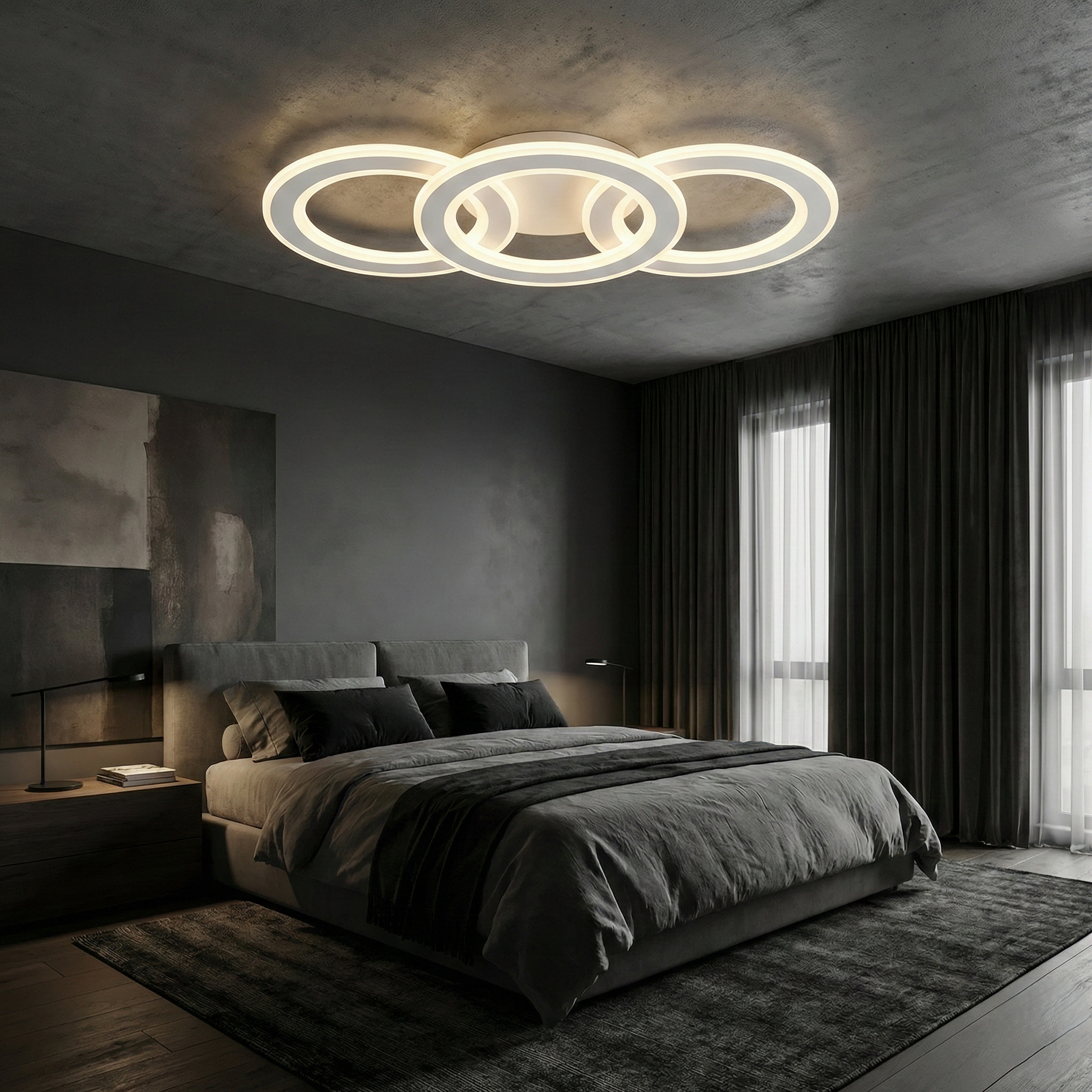 Lustra LED Triple Circle GRIDLINE Alba Echivalent 500W Telecomanda