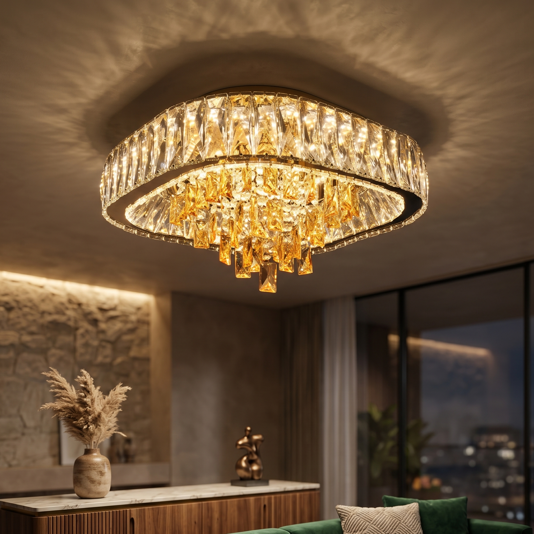 Lustra LED Cristal Aplicata Royalty Square Telecomanda Echivalent 800W