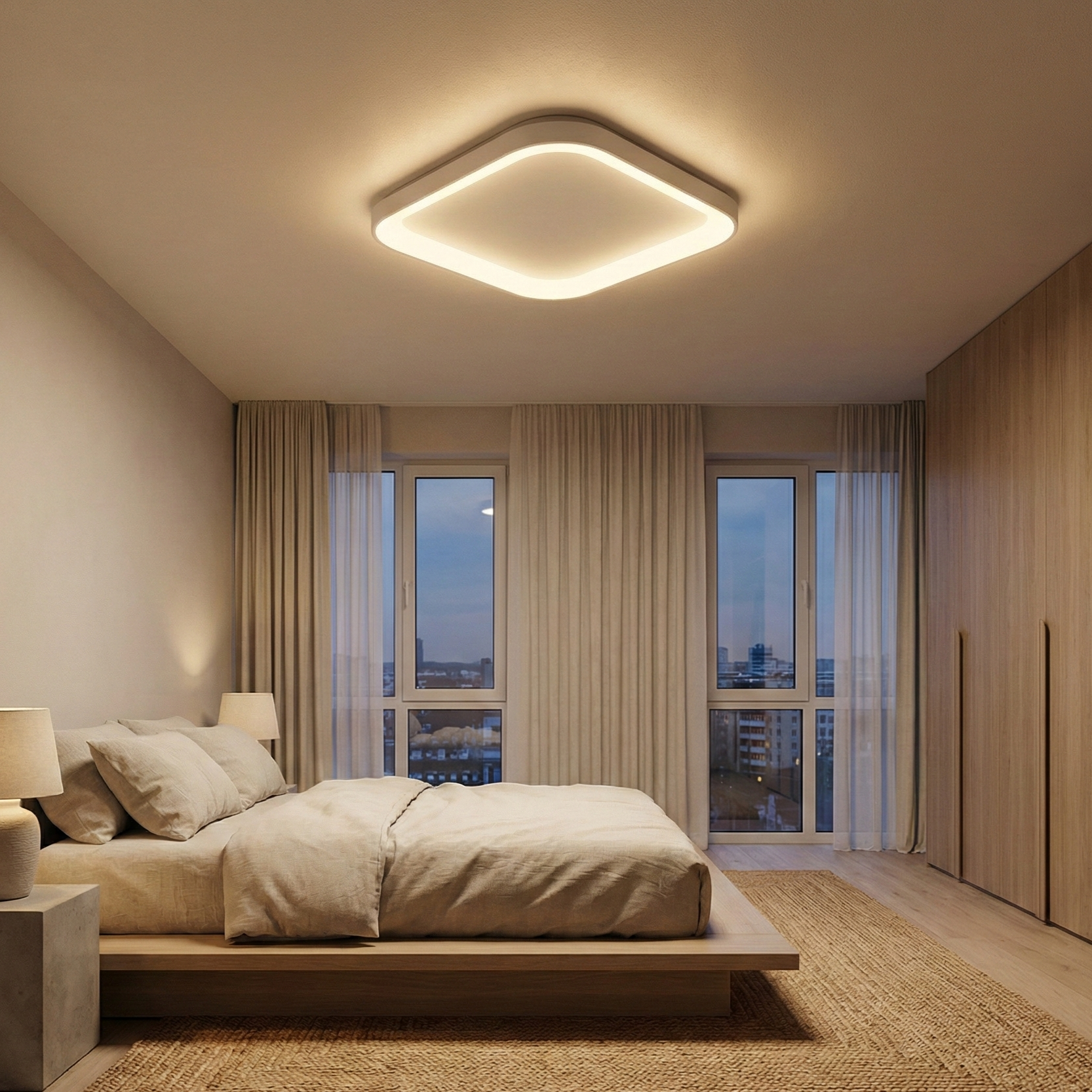 Plafoniera LED BELLA White Square 48cm Echivalent 400W 3 Lumini din Buton