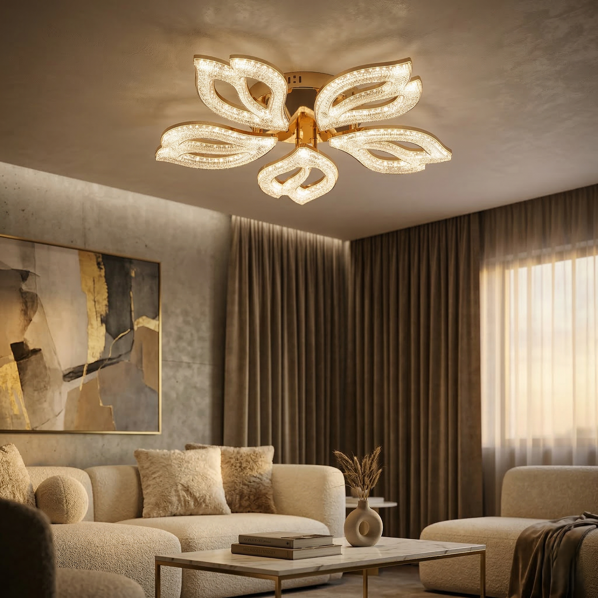 Lustra LED ANEMONE Sparkle Gold Echivalent 600W Telecomanda