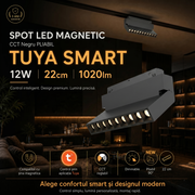 Spot LED Magnetic CCT Negru Pliabil TUYA SMART 12W 22cm 1020lm