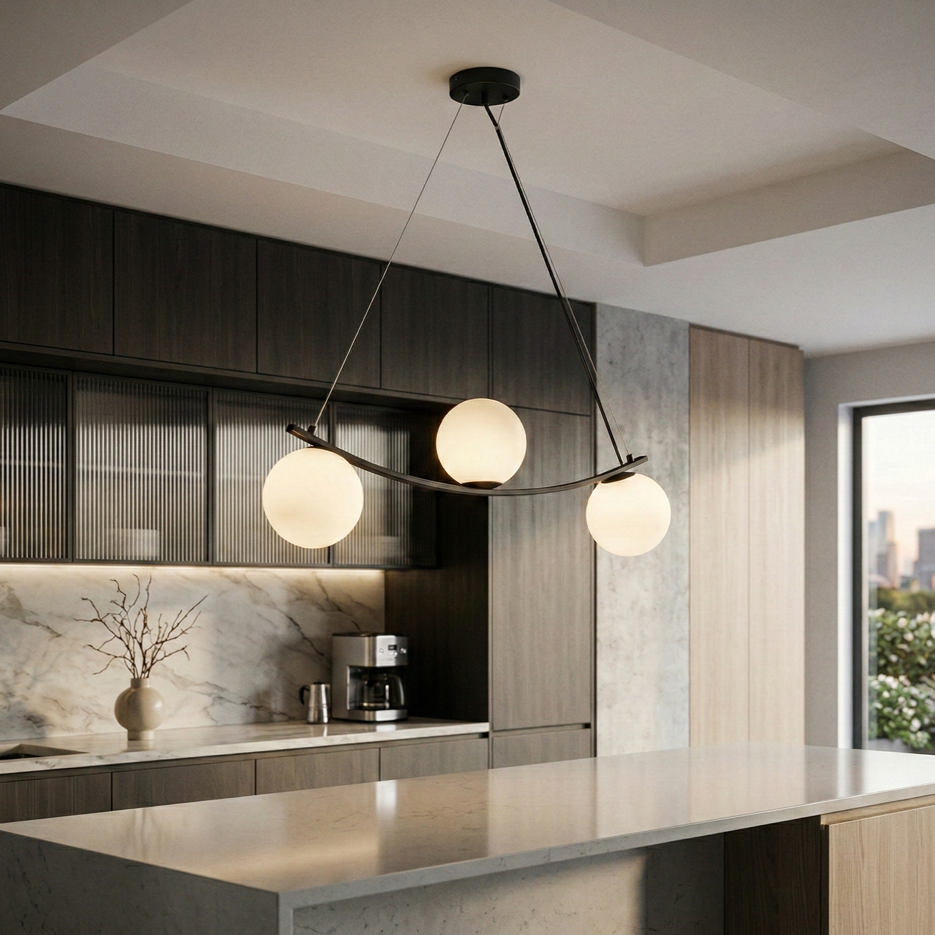 Lustra Liniara Abajur MAT Black CALYPSA Suspendata 3xG9