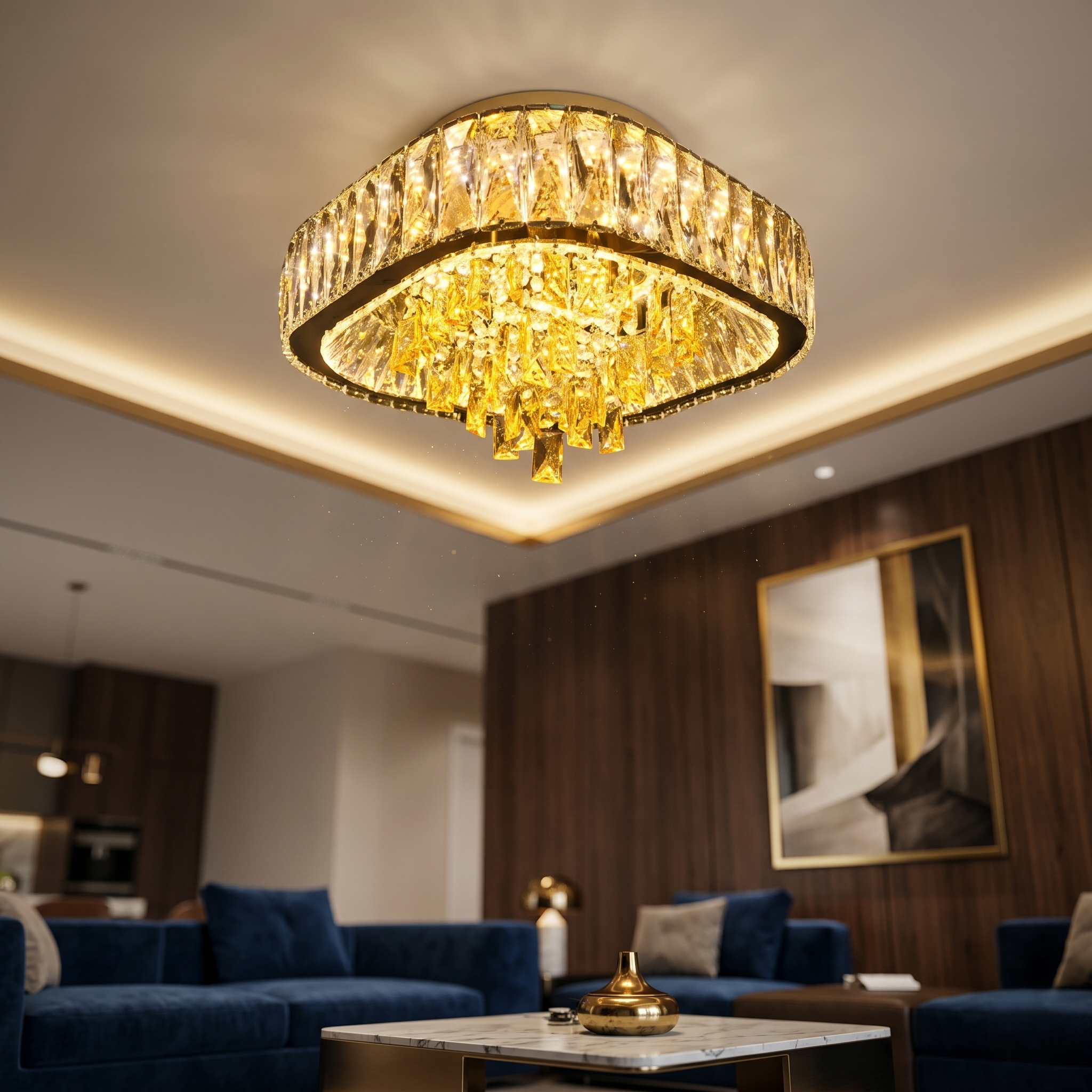 Lustra LED Cristal Aplicata Royalty Square Telecomanda Echivalent 800W
