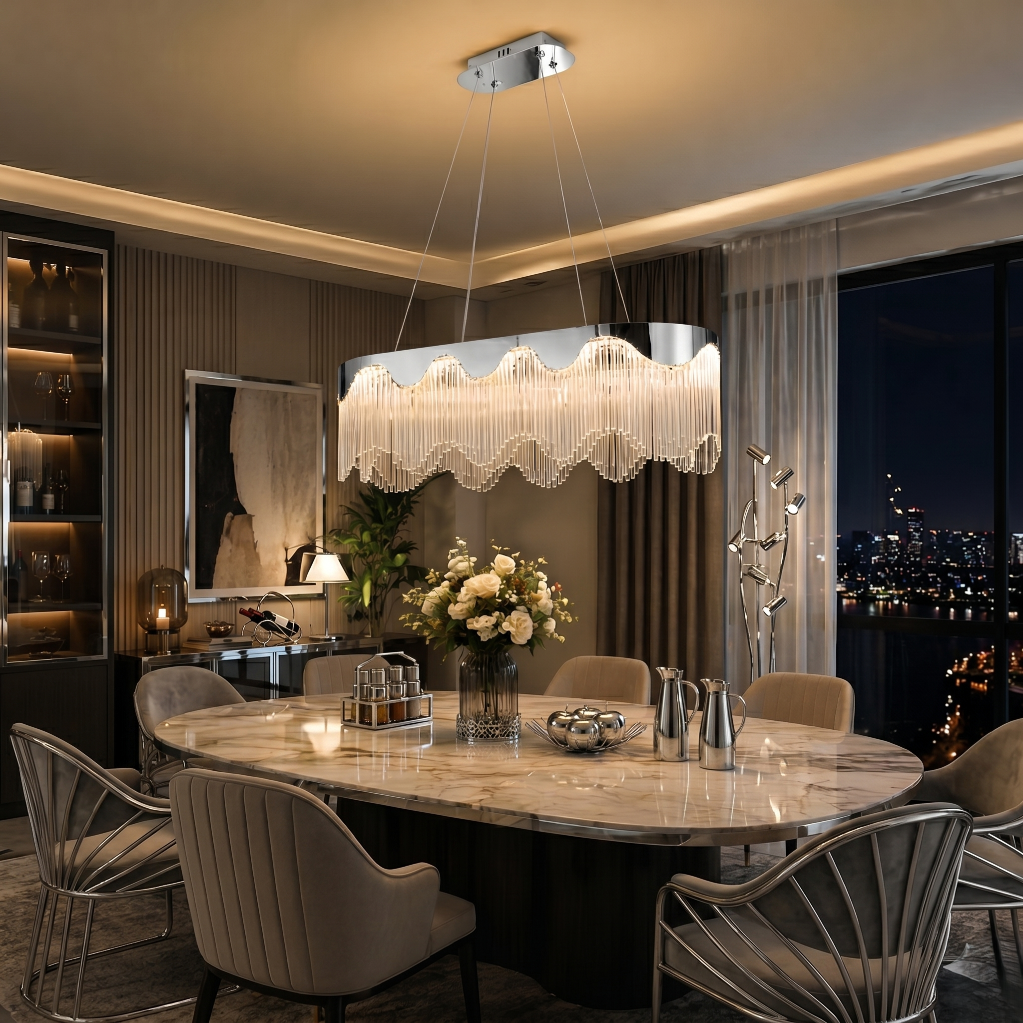 Lustra LED Suspendata Pulse Chrome 800x350mm Echivalent 800W
