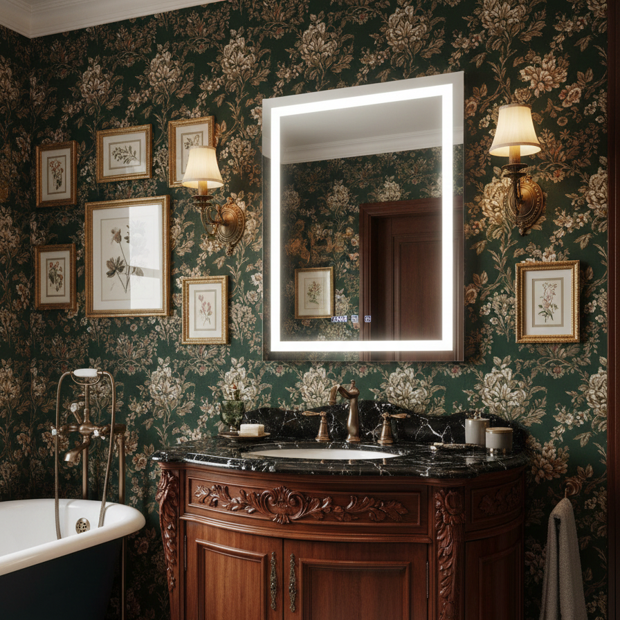 Oglinda LED Modena Smart Vertical - 60x80 cm, 3 Tipuri de Lumina, Dezaburire, Ceas si Temperatura