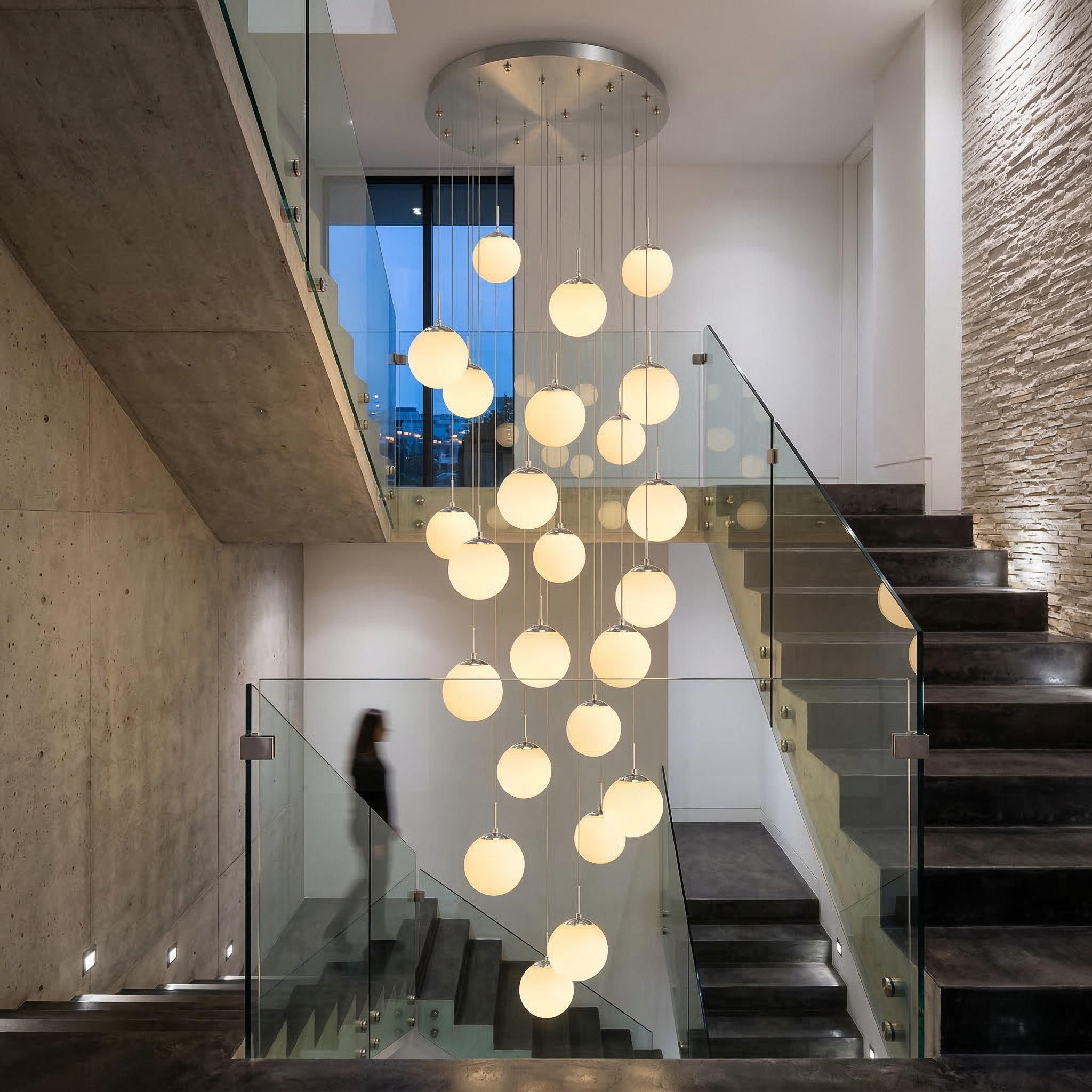 Lustra Abajur Mat Silver Luxury STAIRCASE Gigant 25xE27