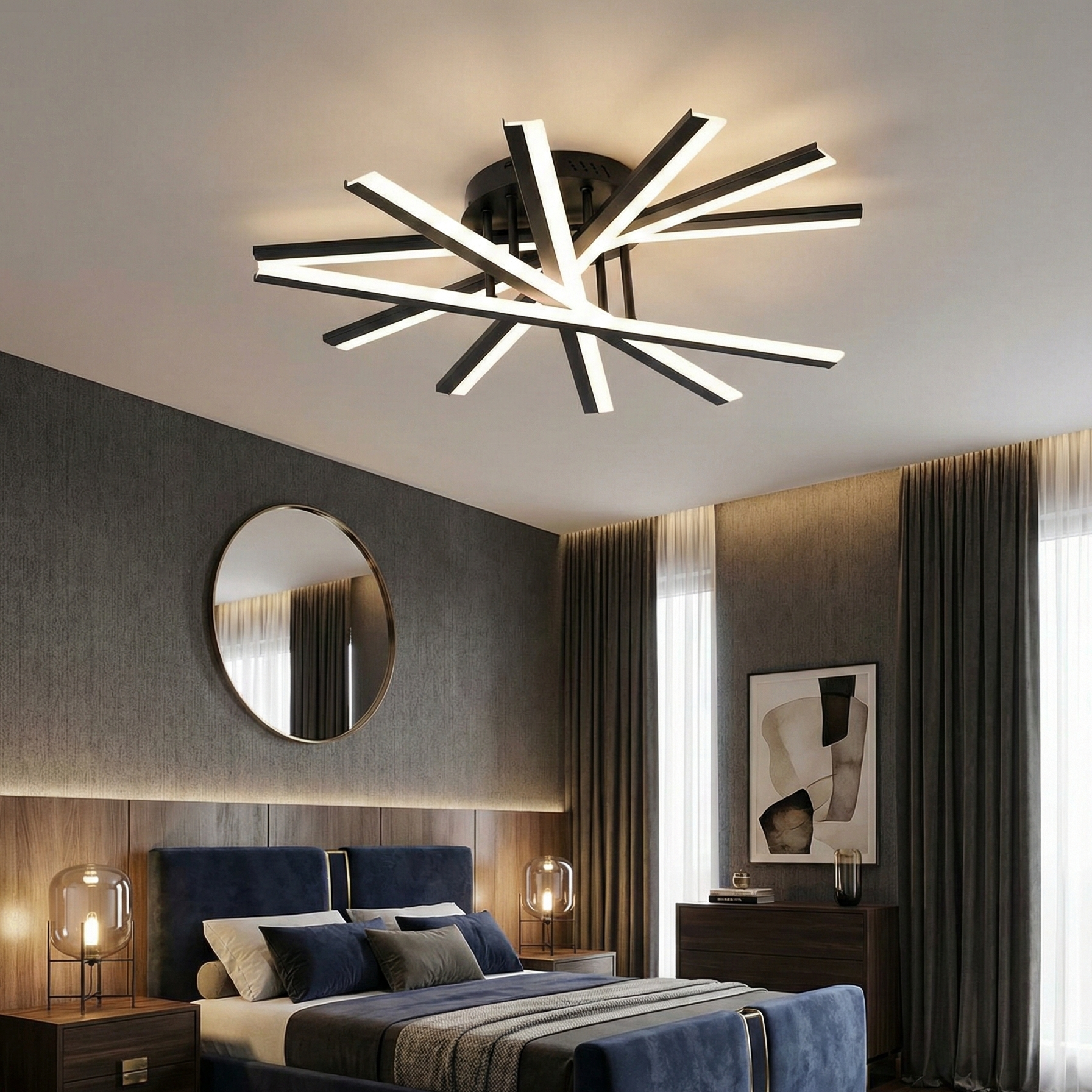 Lustra LED 6 CROSS LINNES Negru Echivalent 600W Telecomanda