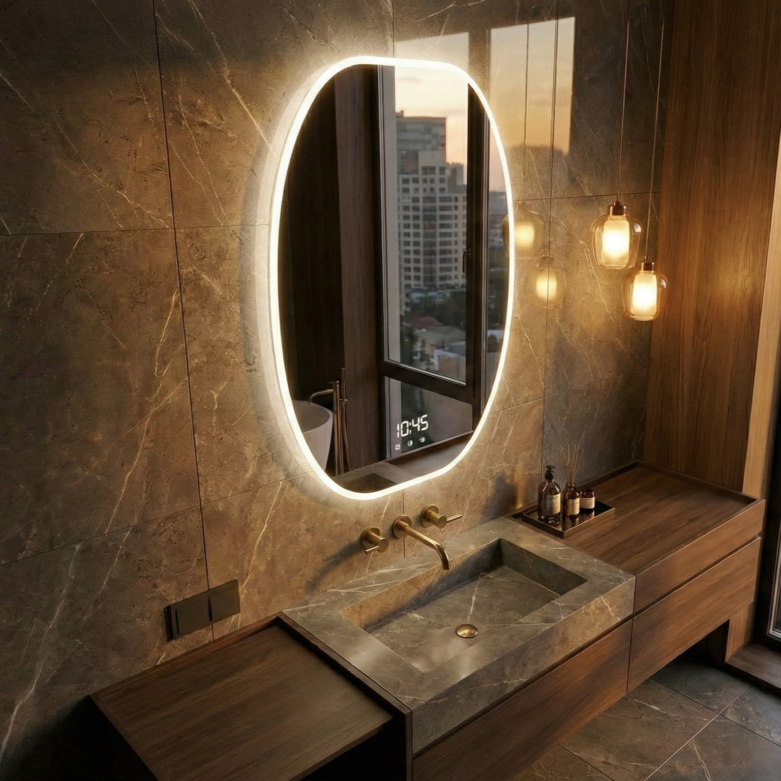 Oglinda LED BELLAVITA - 60x80 cm 3 Lumini, Senzor, Dezaburire si Ceas