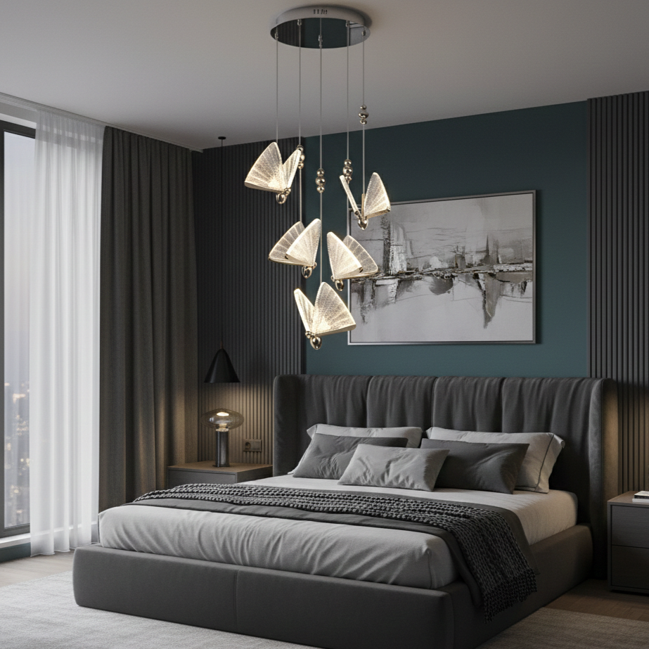 Lustra LED Luxury 5 Silver Butterflies