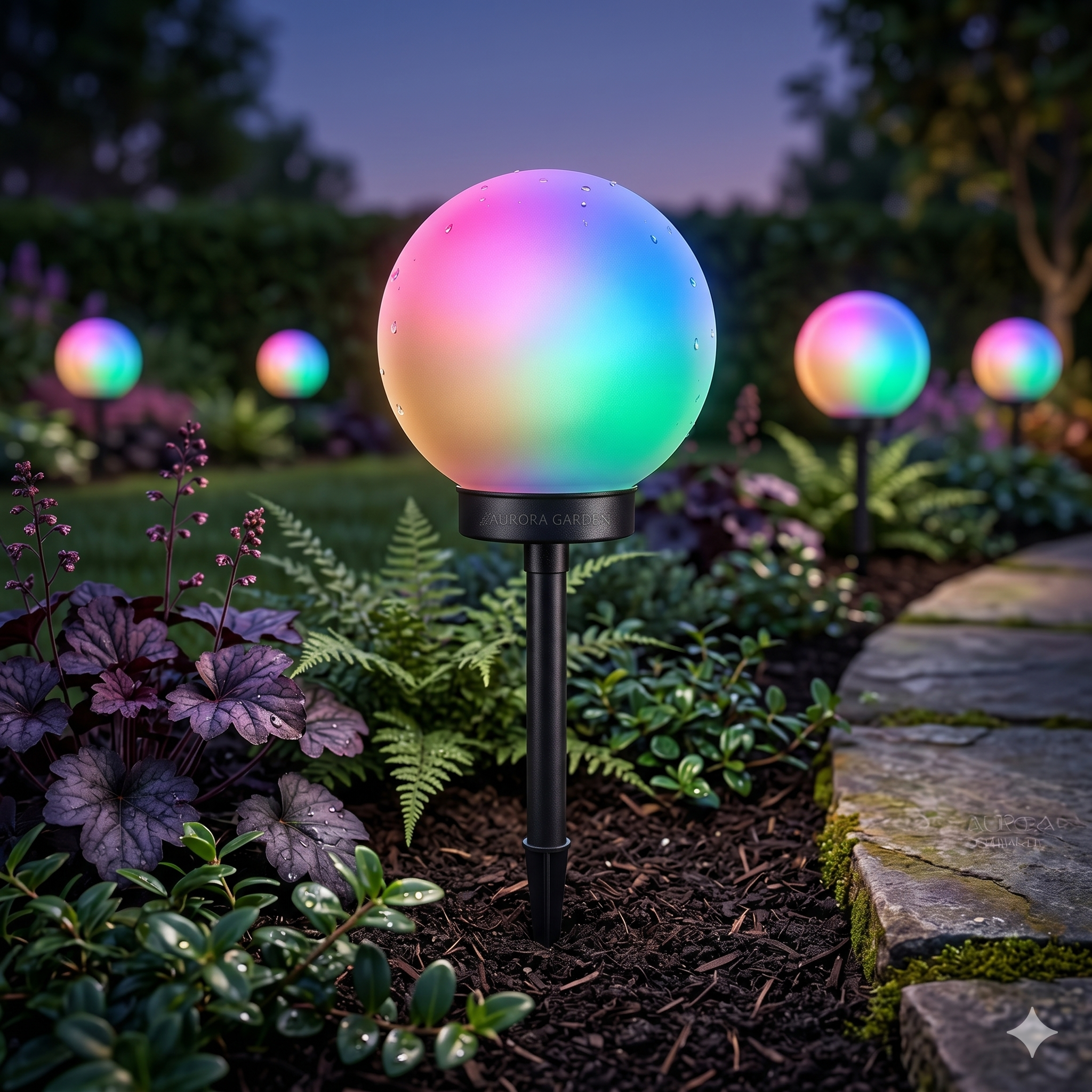 Stalp LED Gradina RGB GLOB cu Incarcare Solara