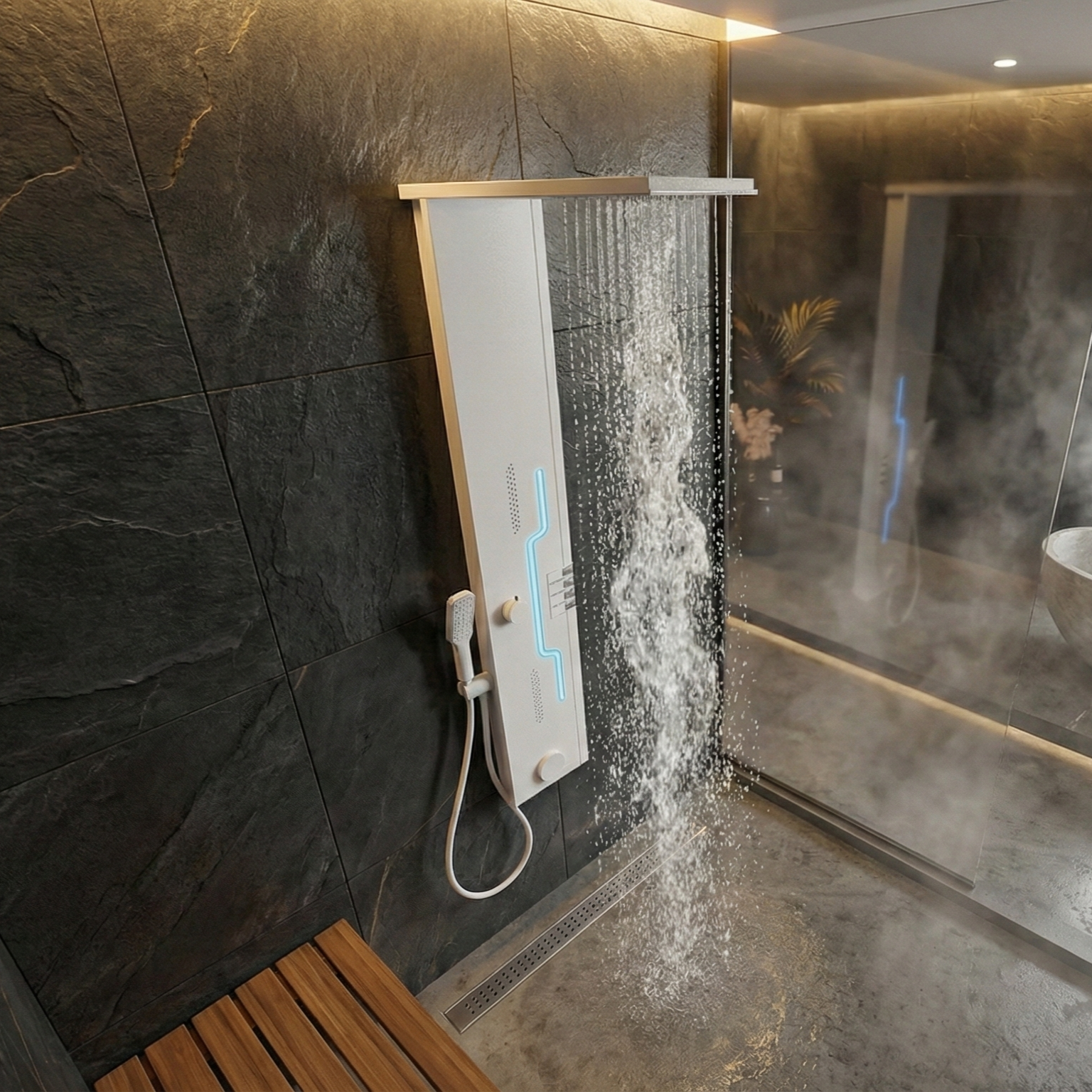 Panou de Dus Premium White AquaSpectra - LED, Masaj, 144CM