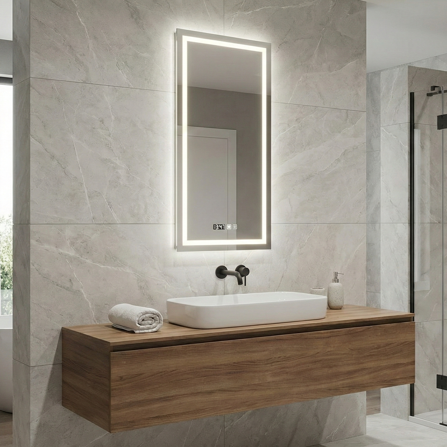 Oglinda LED CALYX 150x60cm Touch, 3 Lumini si Senzor Proximitate