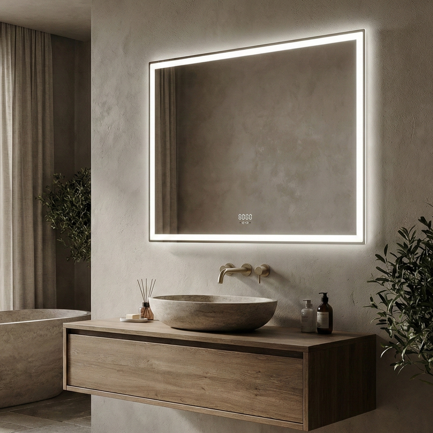 Oglinda LED VESPERA - 120x80cm Dezaburire si Ceas, Senzor, 3 Lumini