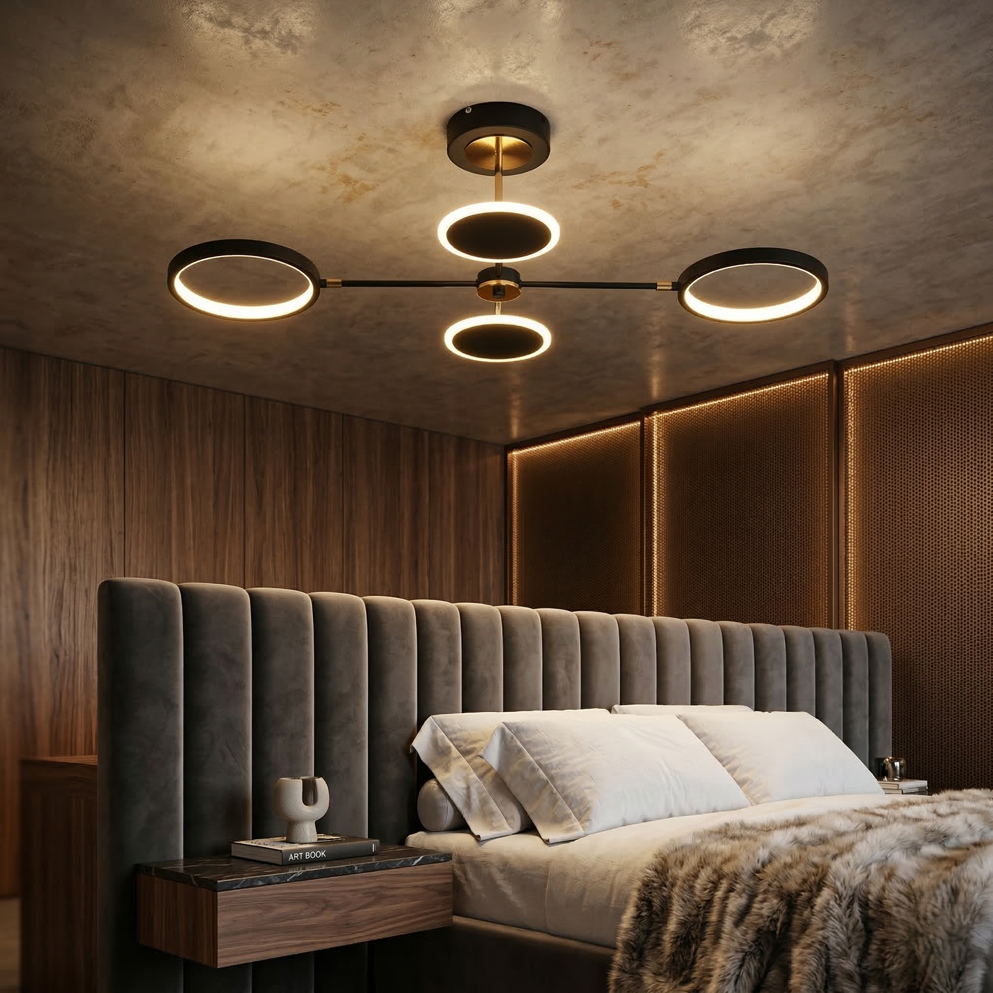 Lustra LED Black+Gold KELVORA Circle Echivalent 400W Telecomanda