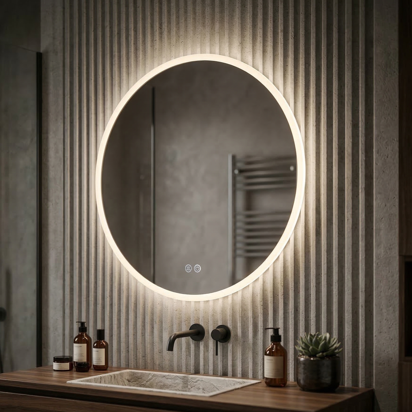 Oglinda LED Rotunda 80cm FRAMELESS, Dezaburire, Touch si 3 Lumini
