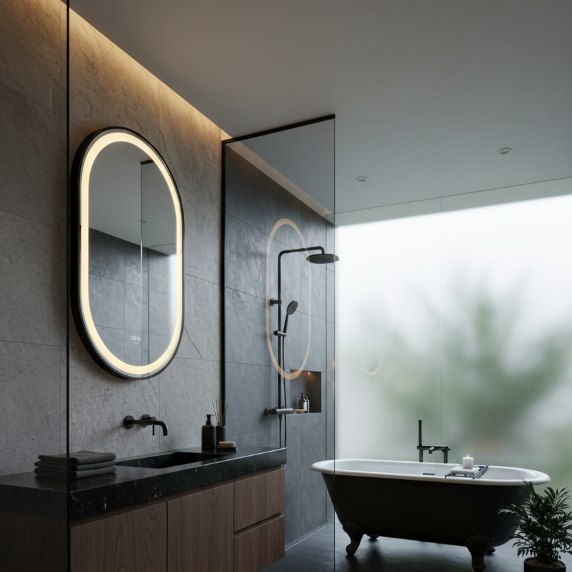 Oglinda LED NEBBIA - 60x80cm Dezaburire si Ceas, Senzor, 3 Lumini