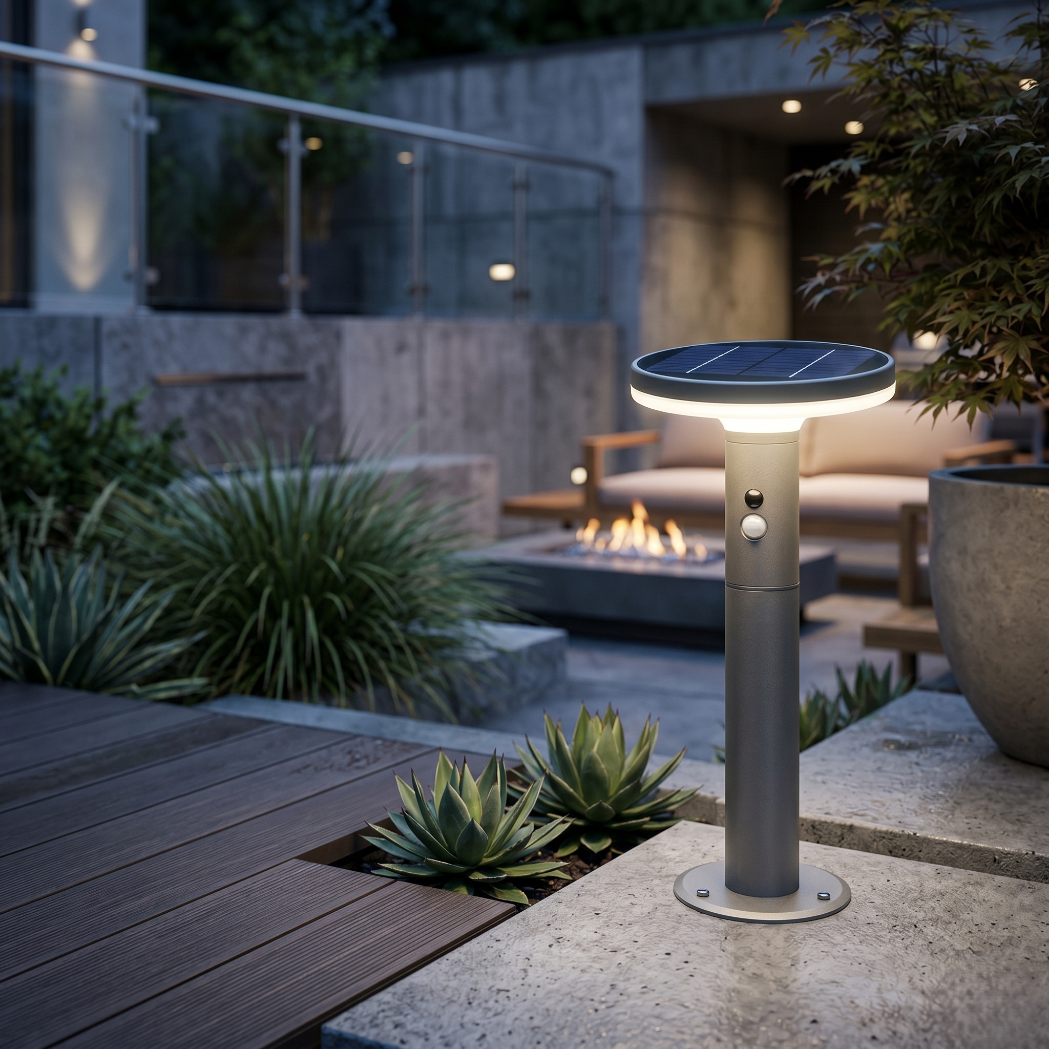 Stalp de Gradina LED ORLUX cu Incarcare Solara Senzor 38CM Premium
