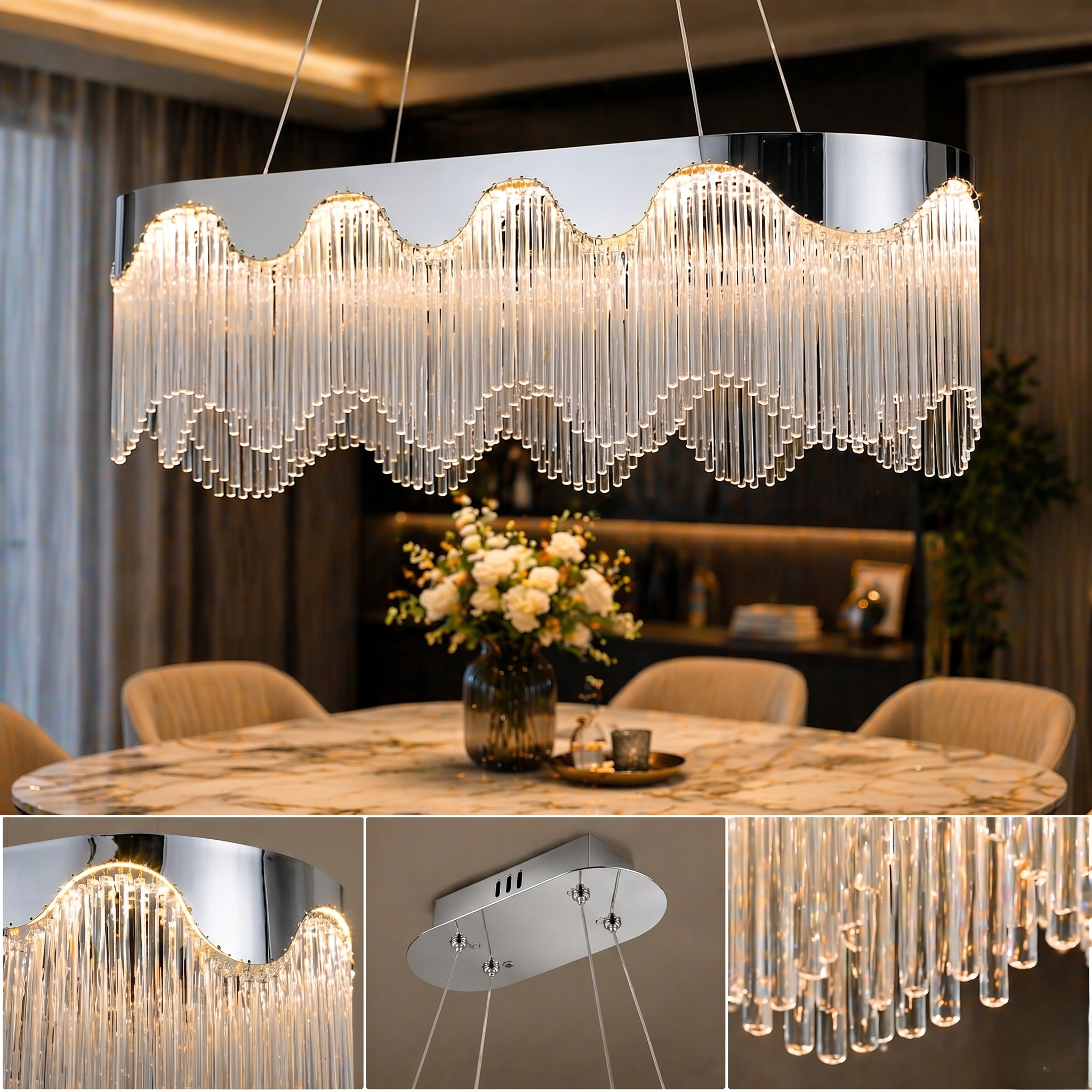 Lustra LED Suspendata Pulse Chrome 800x350mm Echivalent 800W