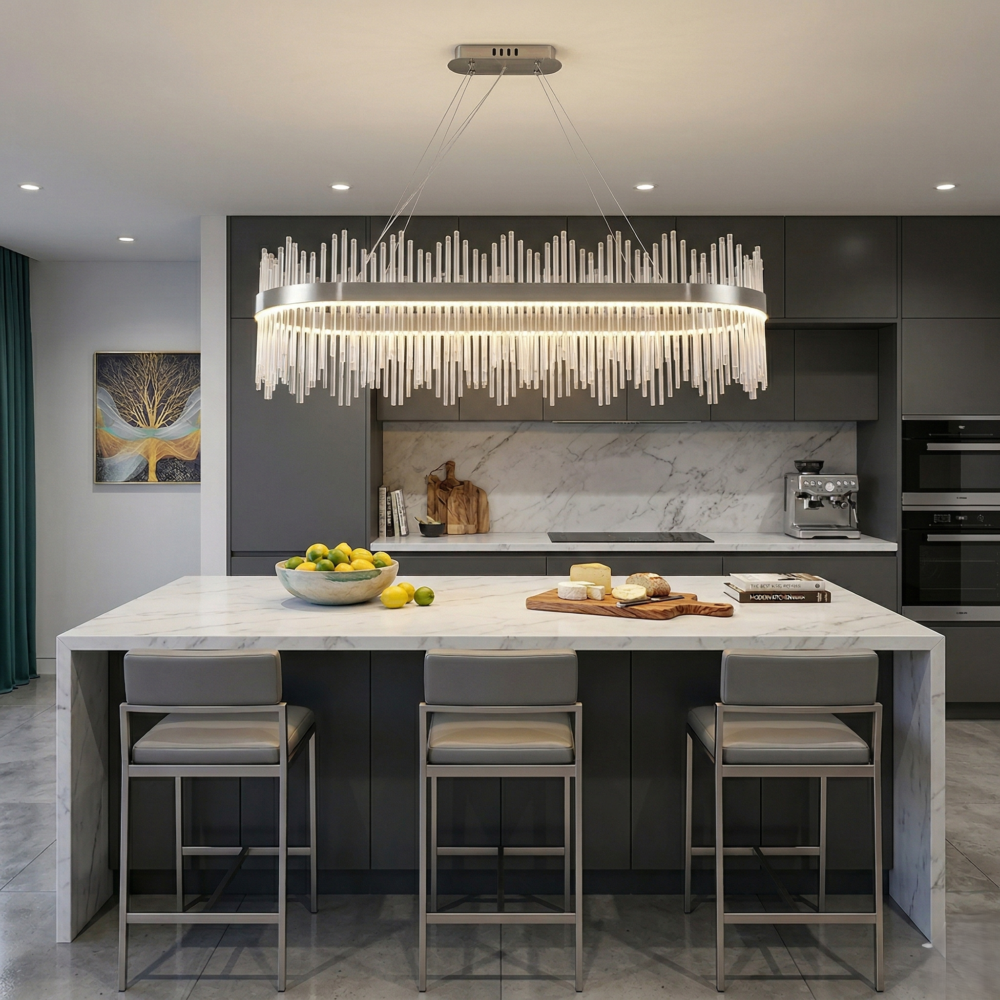 Lustra LED Suspendata CROWN Silver Cristal 80x30cm Echivalent 600W