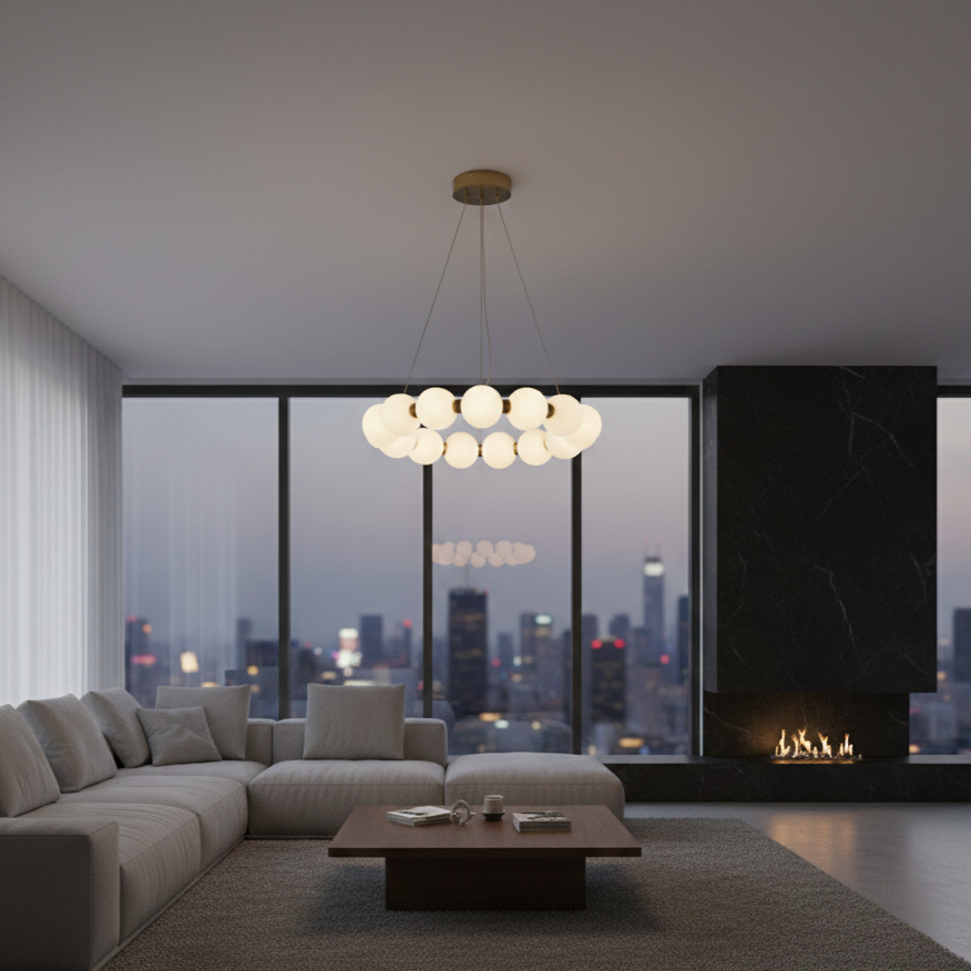 Lustra LED Suspendata Gold PEARL Echivalent 200W Telecomanda