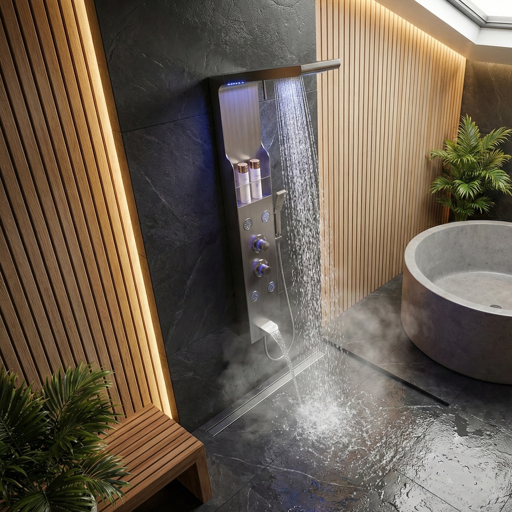 Panou de Dus Premium Silver NovaRain - LED, Masaj, 130CM