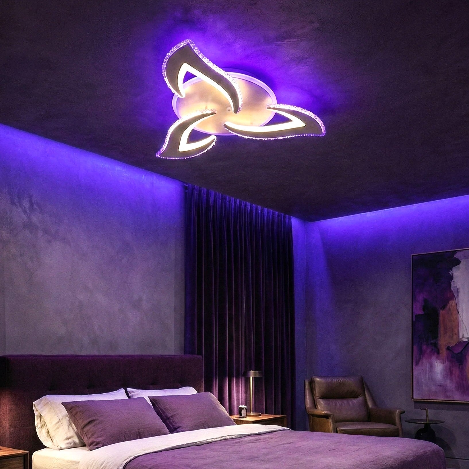Lustra LED Mini Camelia Cristal Alba RGB Telecomanda Echivalent 300W