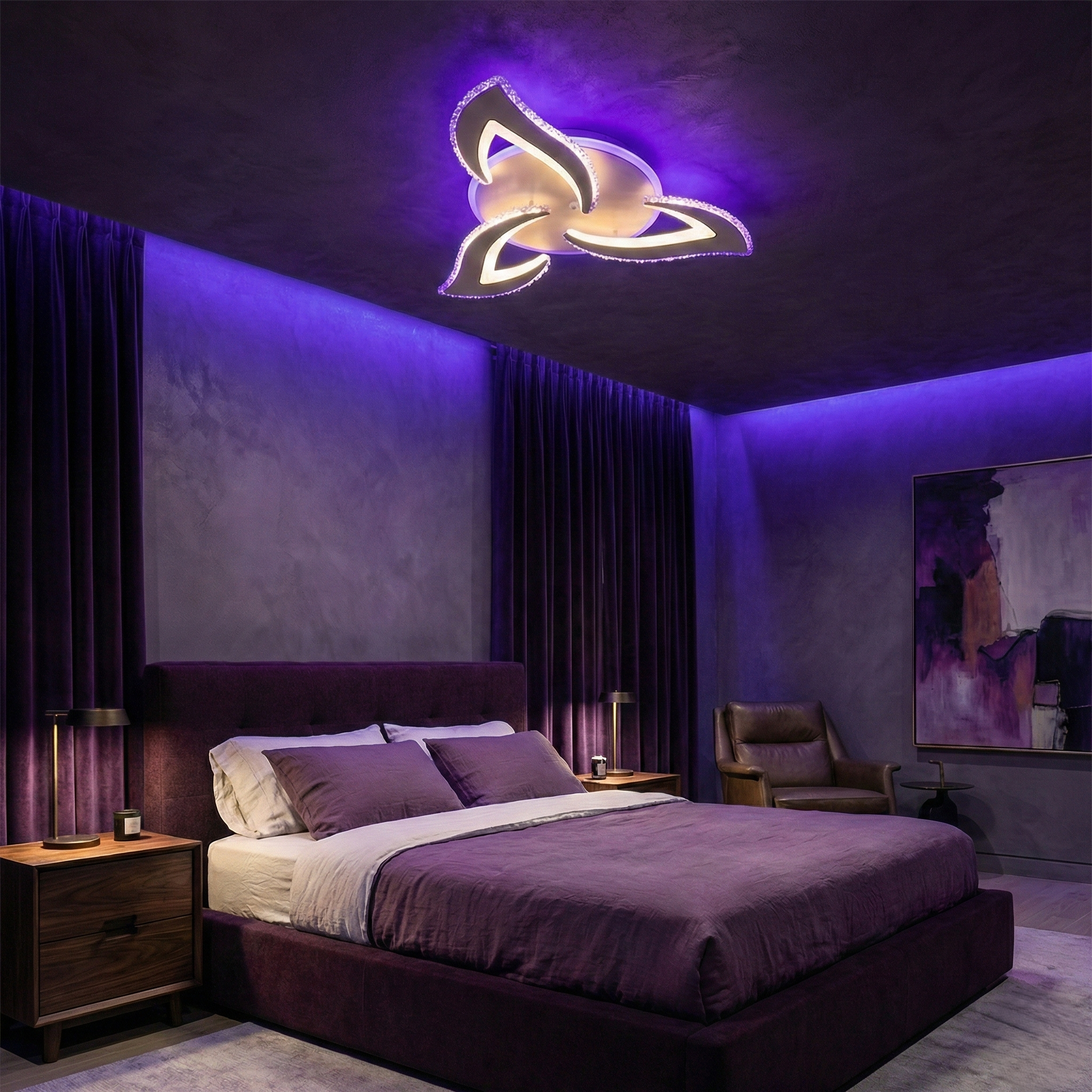 Lustra LED Mini Camelia Cristal Alba RGB Telecomanda Echivalent 300W