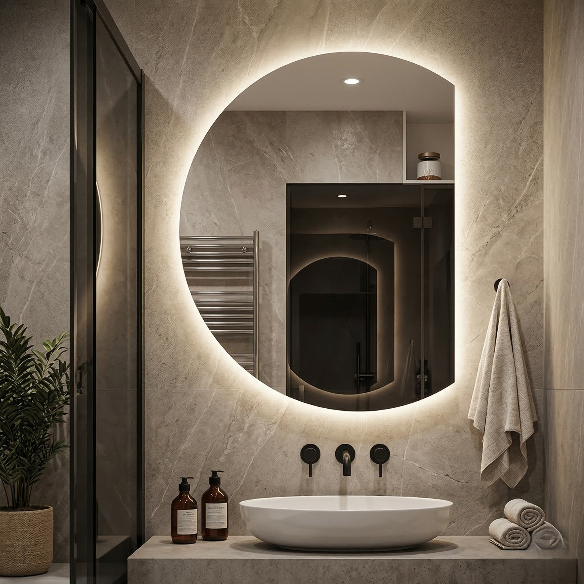 Oglinda LED FRAMELESS 80x70CM, Dezaburire, 3 Lumini si Touch