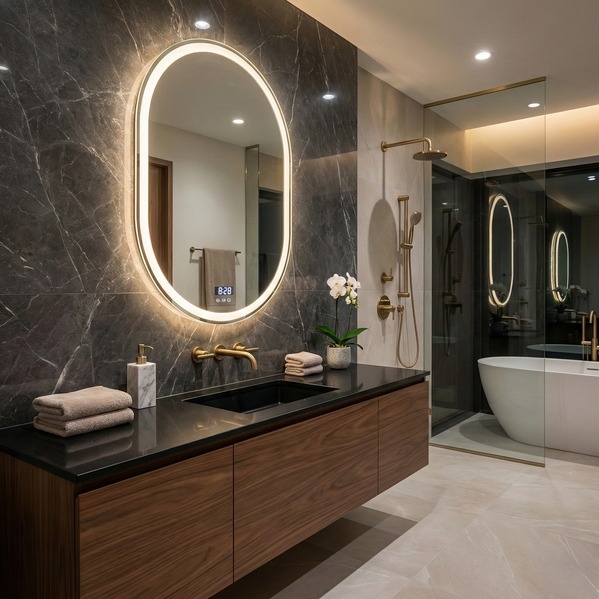 Oglinda LED VETROLUNA - 60x80cm Dezaburire si Ceas, Senzor, 3 Lumini