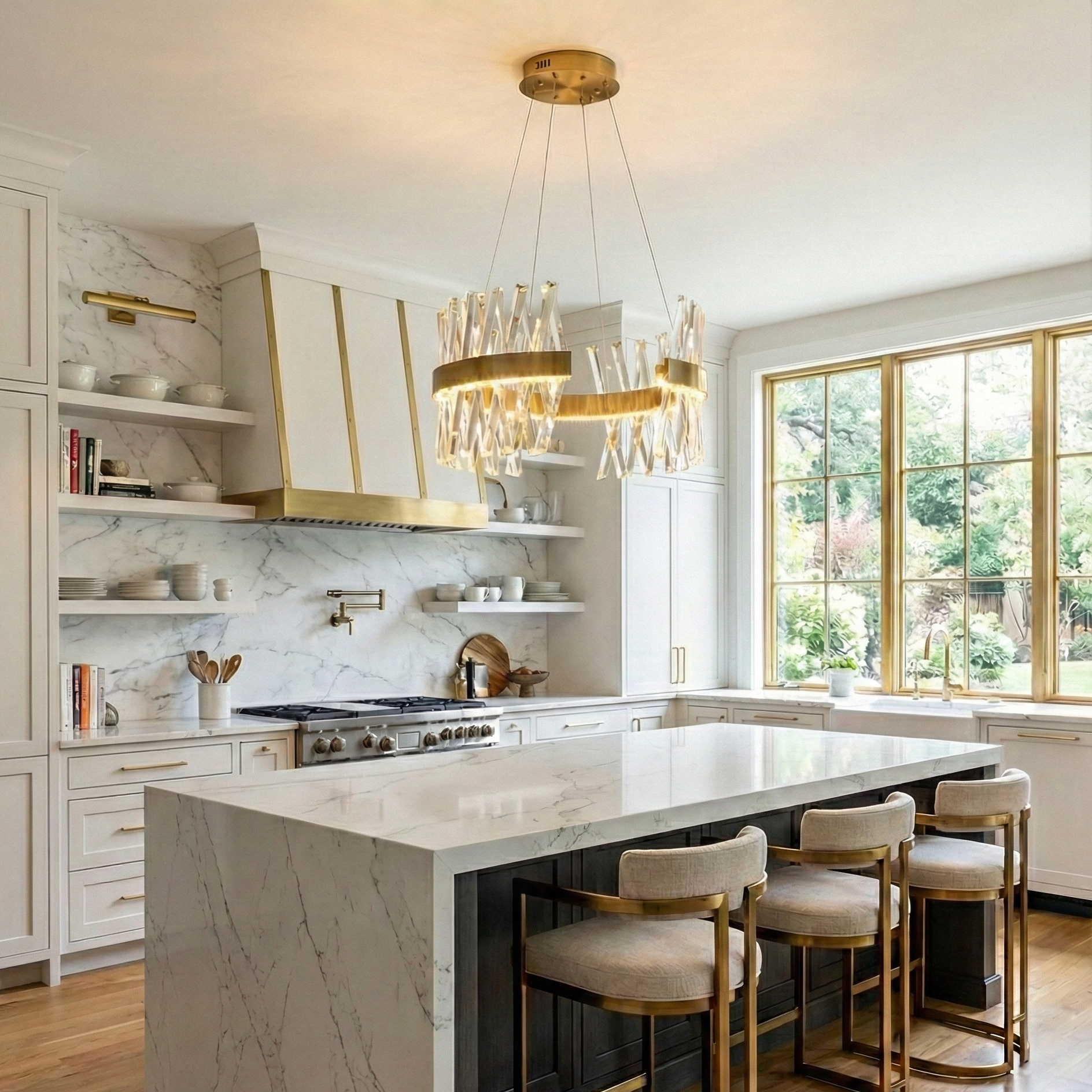 Lustra LED Suspendata Valdoria Gold Cristal Telecomanda 50CM