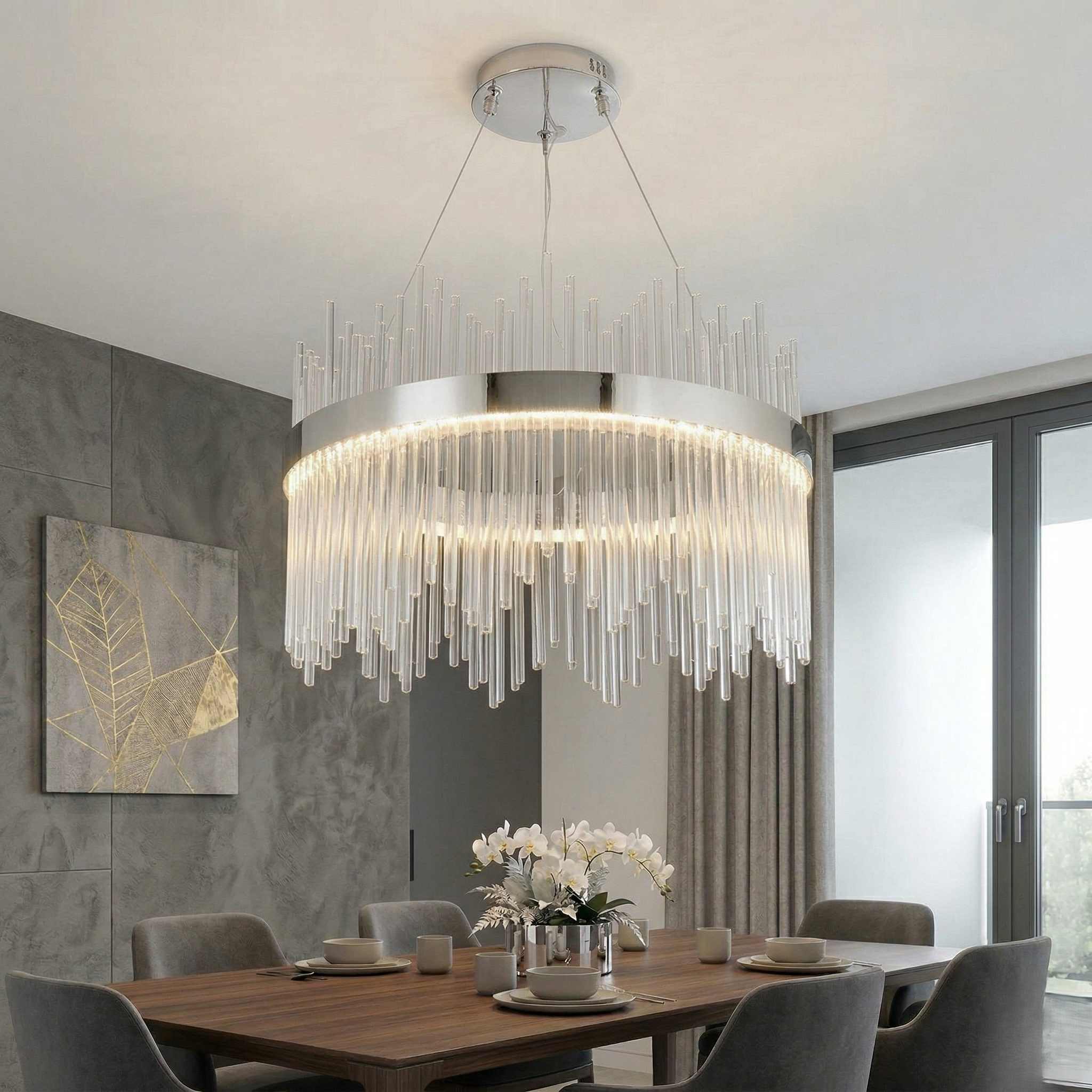 Lustra LED Suspendata CROWN Silver Cristal 60cm Echivalent 500W