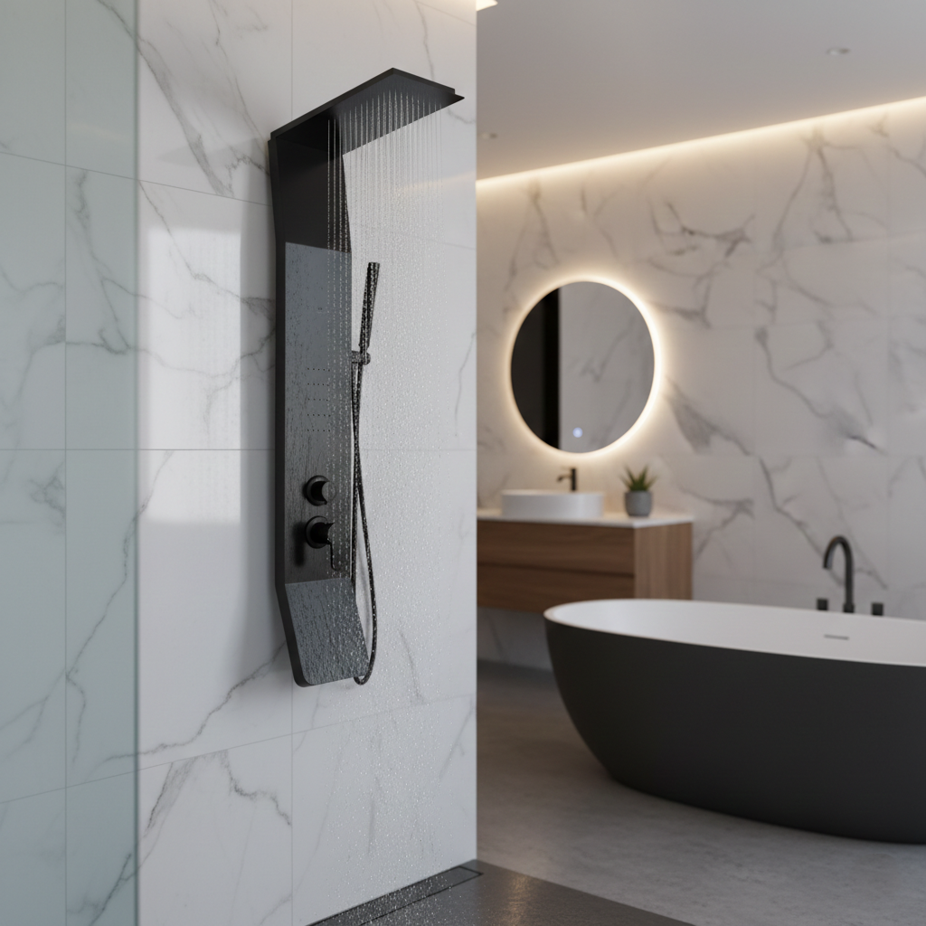 Panou de Dus Premium Black SoftStone - Masaj, 130CM