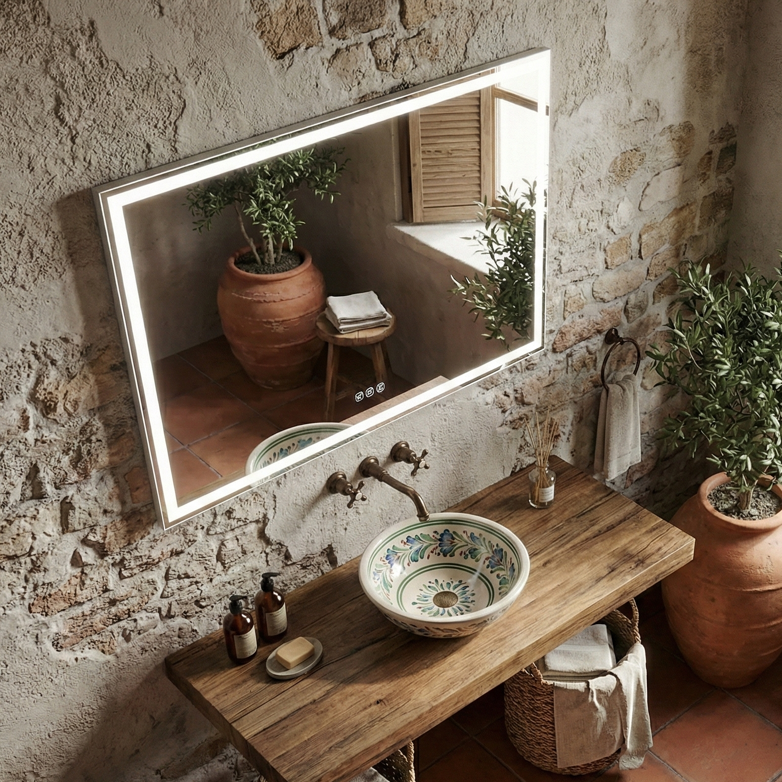 Oglinda LED VESPERA - 120x80cm Dezaburire si Ceas, Senzor, 3 Lumini