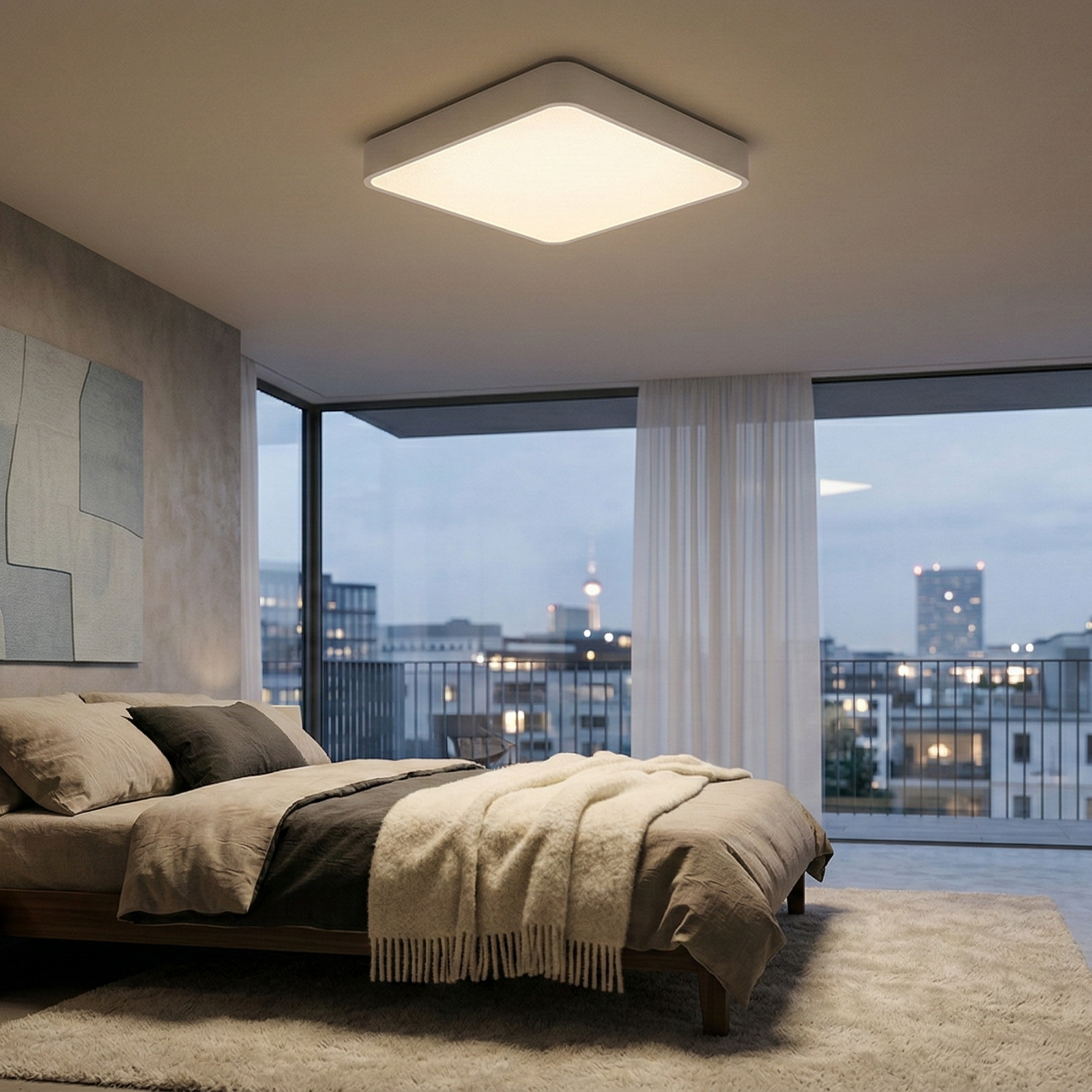 Plafoniera LED Alba 36W BLADE Patrata Echivalent 400W Dimabila 3 Lumini din Buton