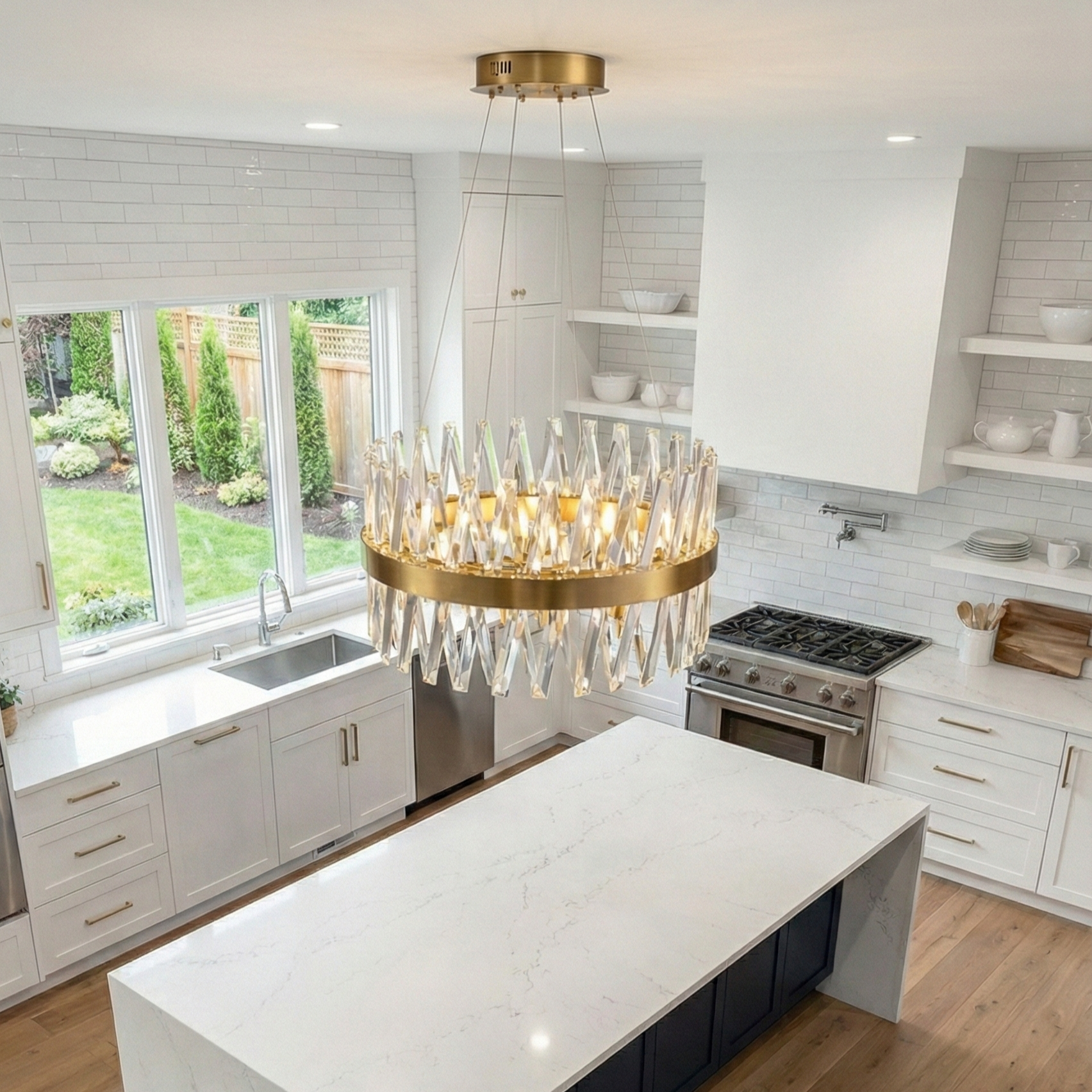 Lustra LED Suspendata Bijoux Gold Cristal Telecomanda 50CM