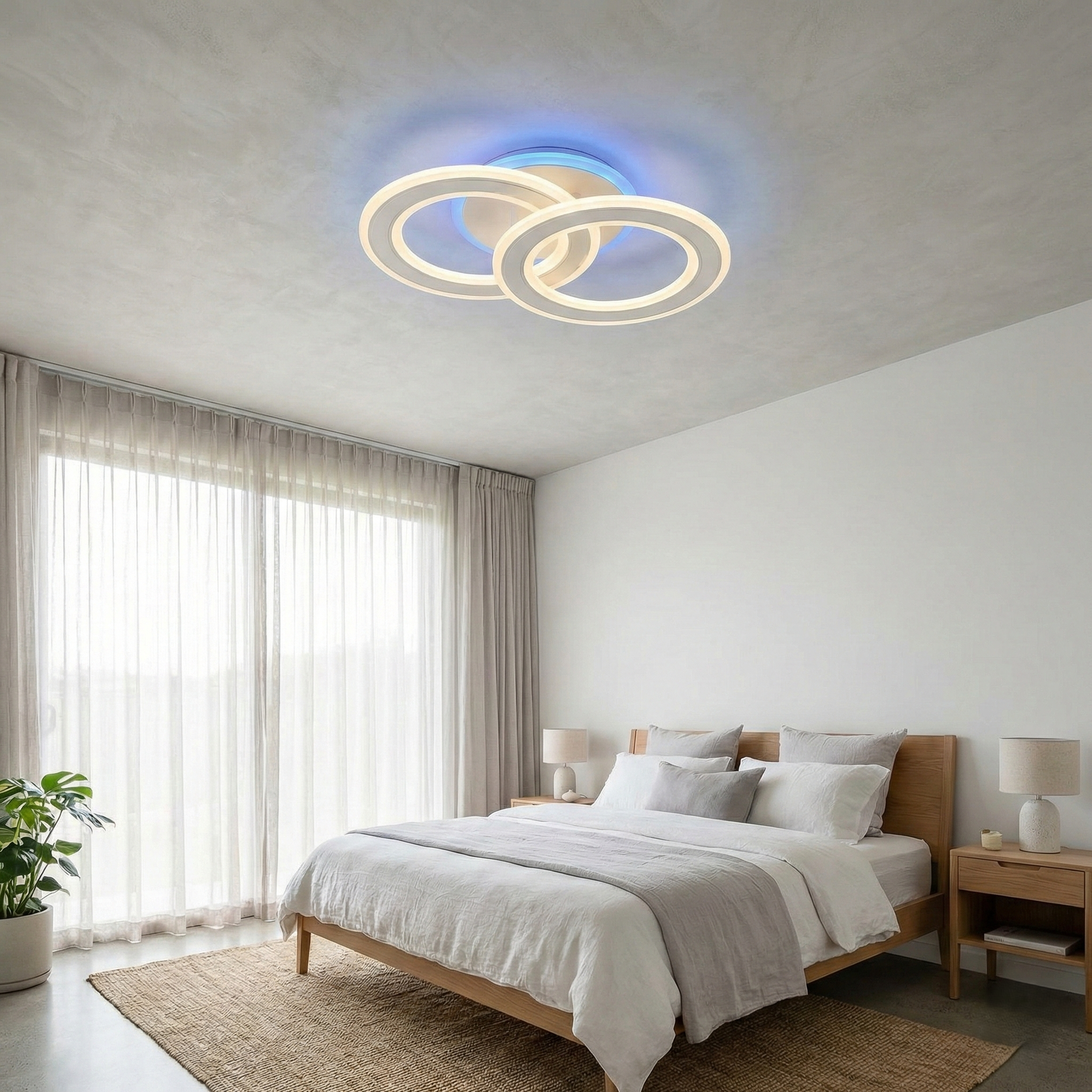 Lustra LED Two Circle GRIDLINE Alba RGB Echivalent 400W Telecomanda