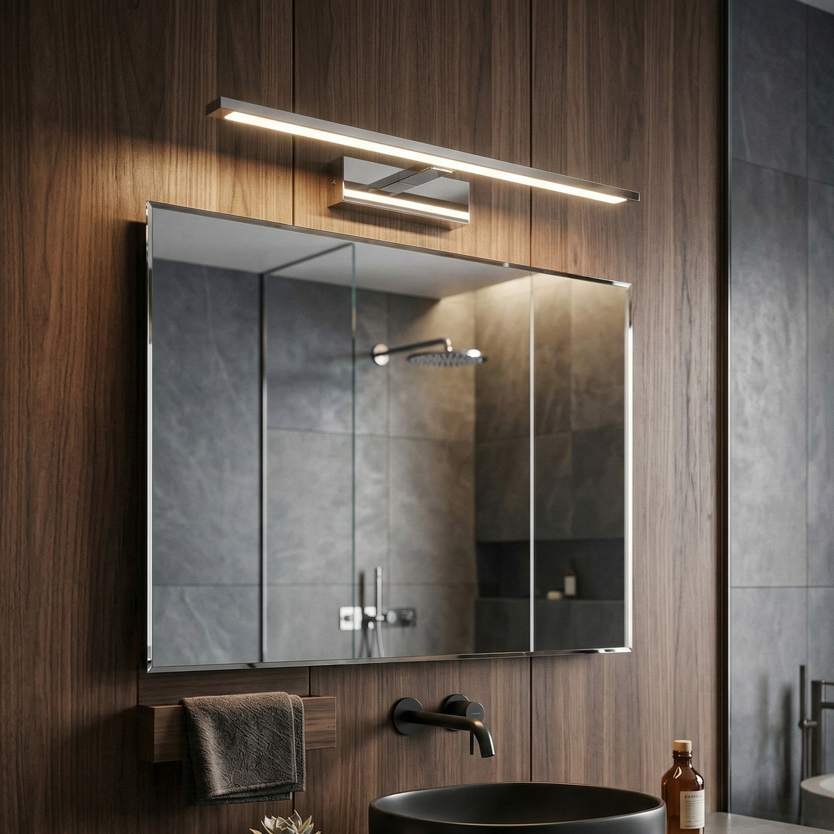 Aplica LED Baie 12W VIREN Argintie 60cm 3 Lumini din Buton