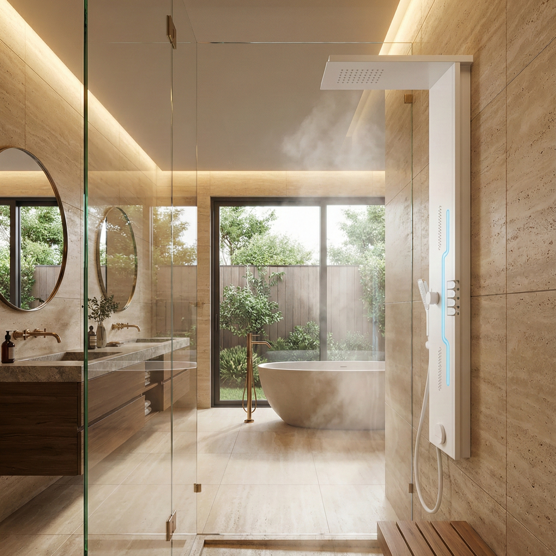 Panou de Dus Premium White AquaSpectra - LED, Masaj, 144CM