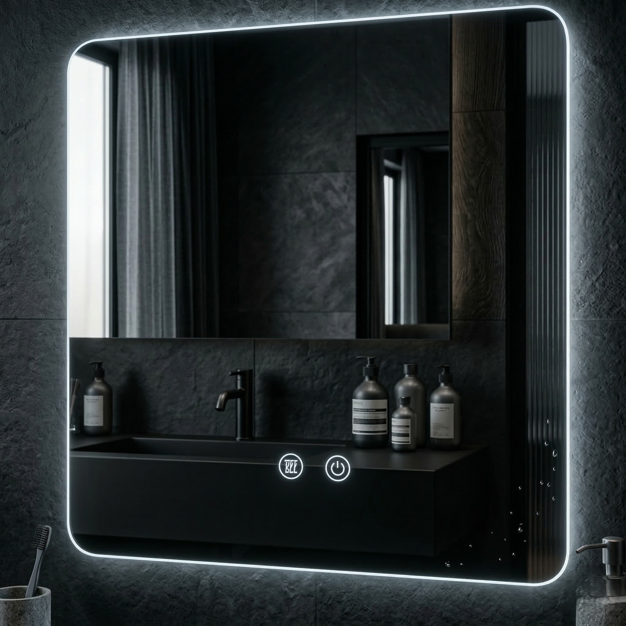 Oglinda LED Patrata FRAMELESS 70x70CM, Dezaburire, 3 Lumini si Touch