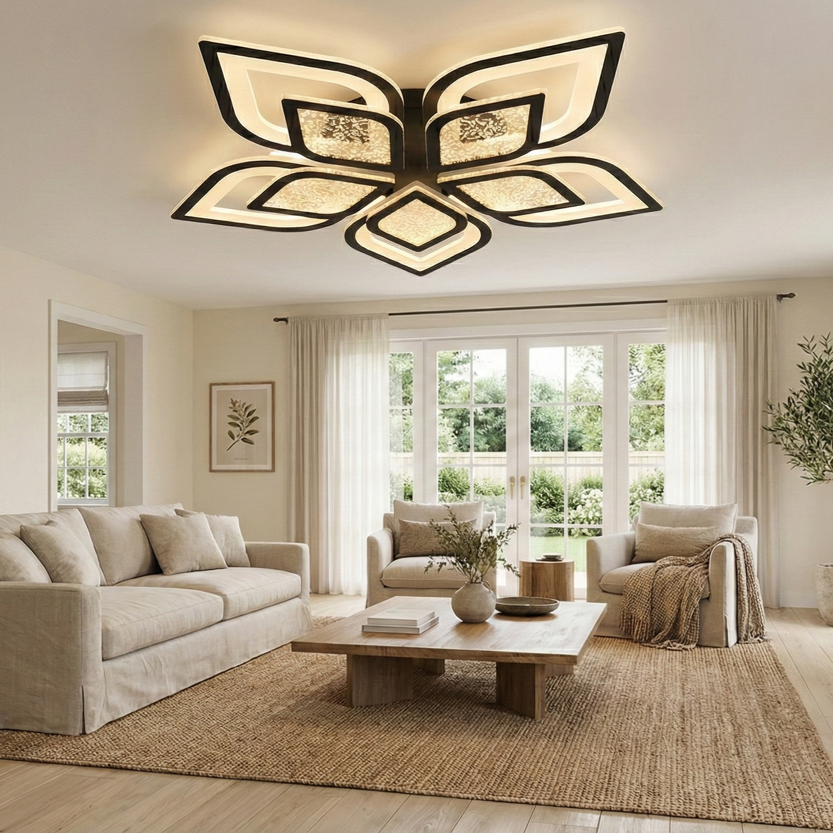 Lustra LED ORTENSIA Neagra Echivalent 800W Telecomanda