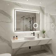 Oglinda LED CONTORNO - 80x60 cm 3 Lumini, Senzor, Lupa Cosmetica, Dezaburire si Ceas