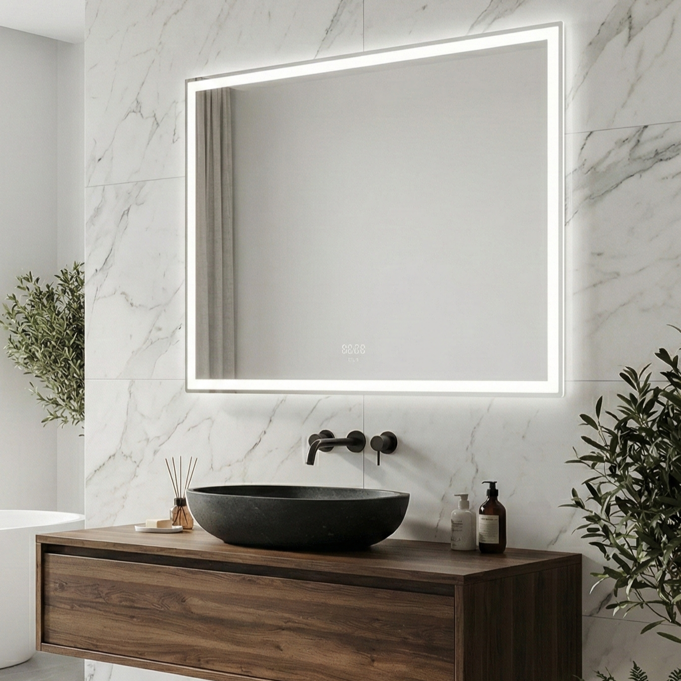 Oglinda LED VESPERA - 120x80cm Dezaburire si Ceas, Senzor, 3 Lumini