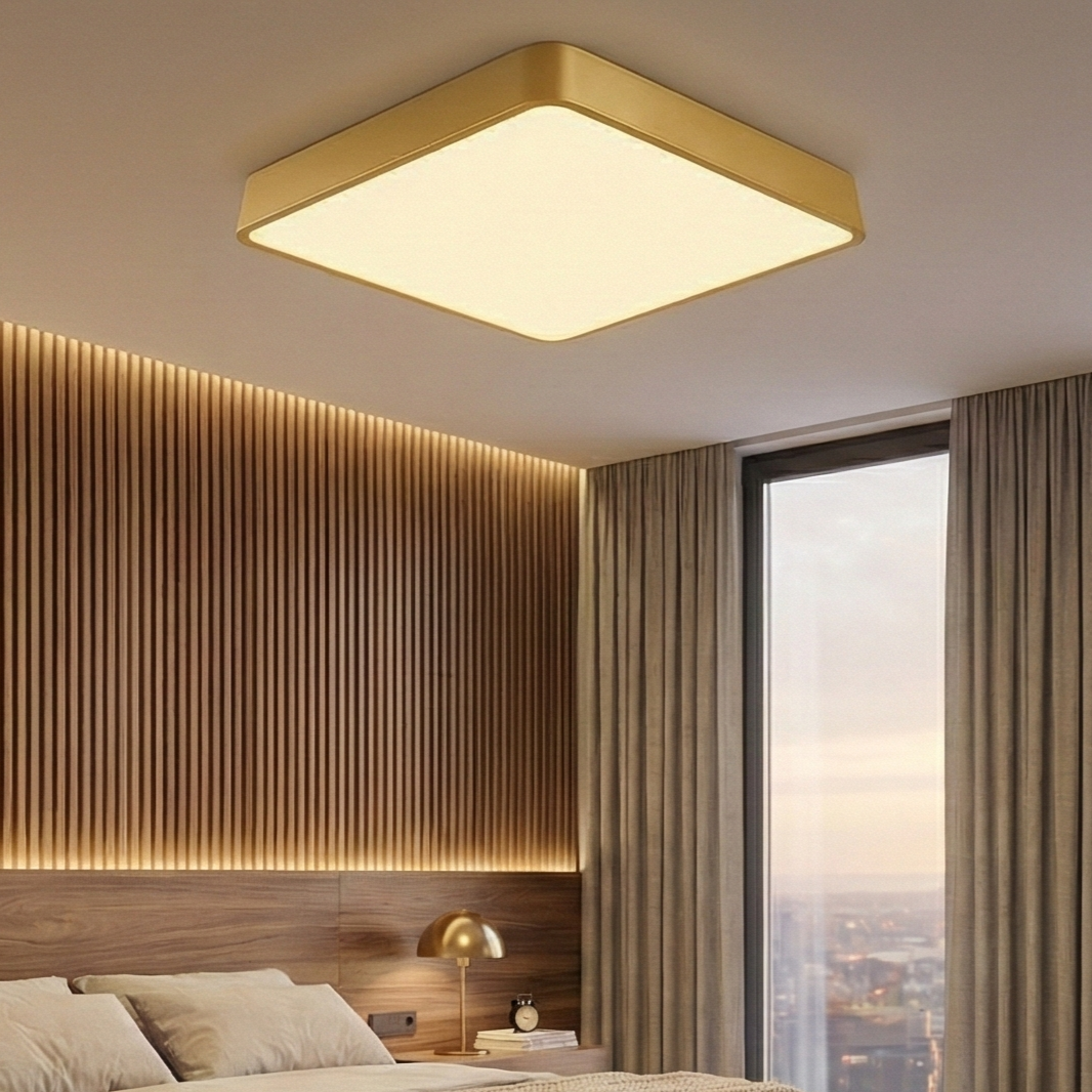 Plafoniera LED Gold 36W BLADE Patrata Echivalent 400W Dimabila 3 Lumini din Buton