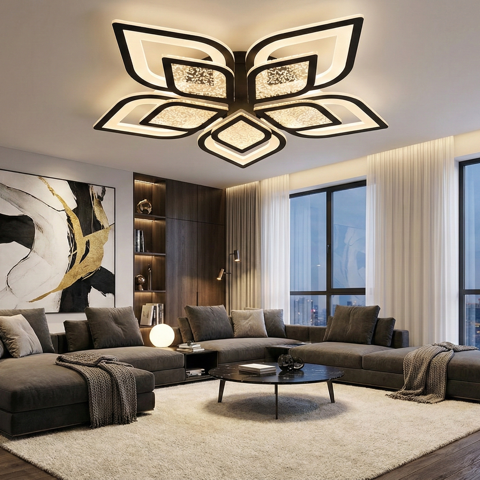 Lustra LED ORTENSIA Neagra Echivalent 800W Telecomanda