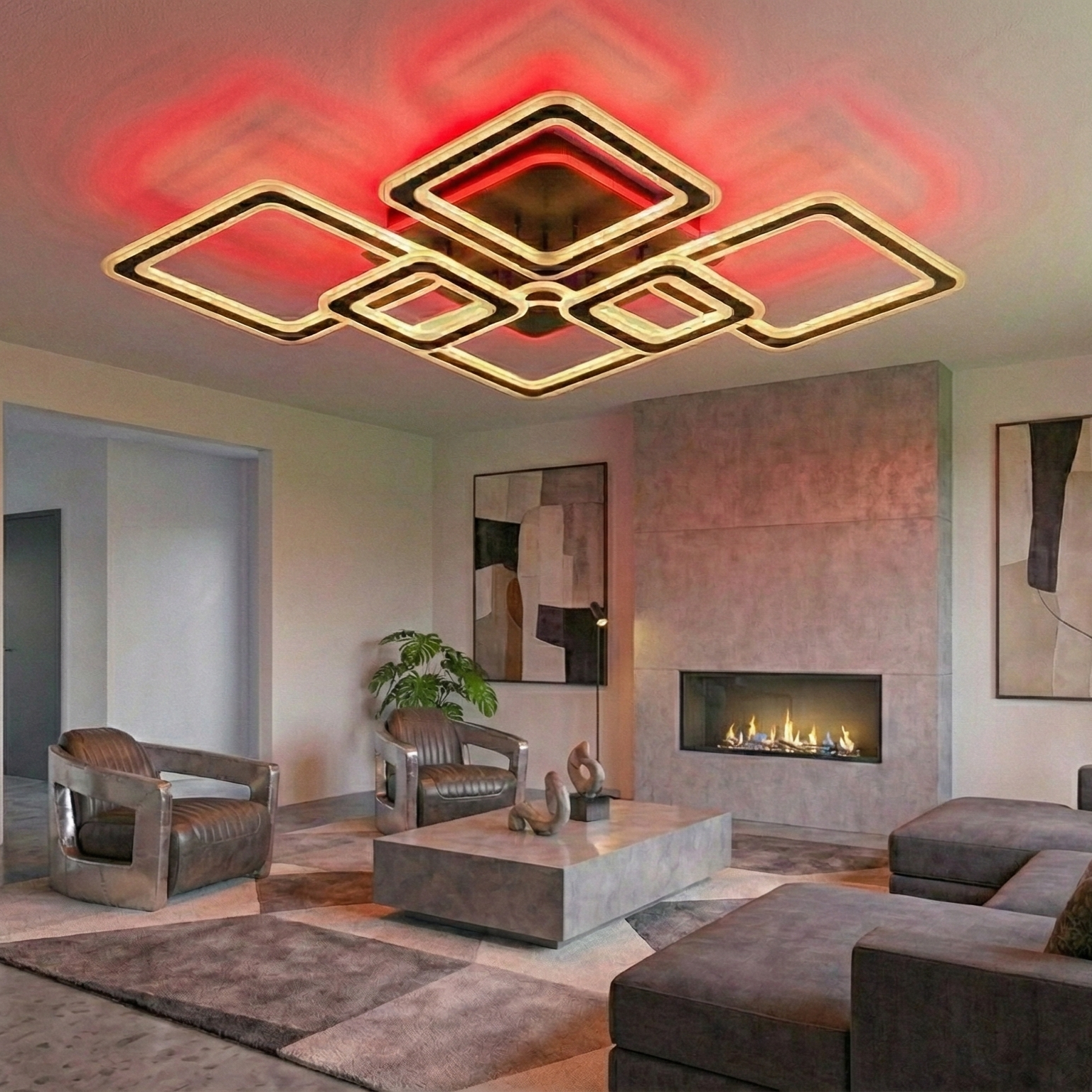 Lustra LED 4+2 Diamond GRIDLINE RGB Neagra Echivalent 1200W Telecomanda