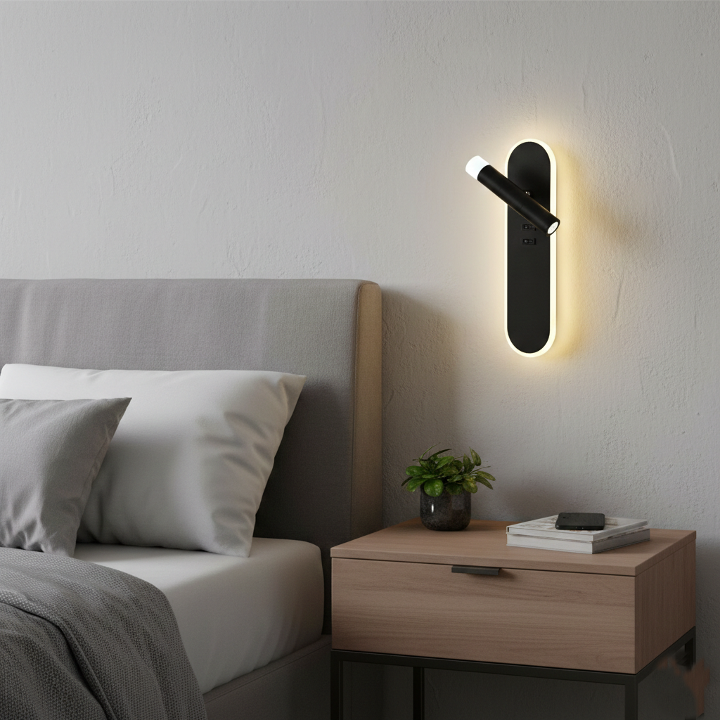 Aplica LED Liniara Neagra 30cm AXIS cu Spot Orientabil si Buton ON/OFF