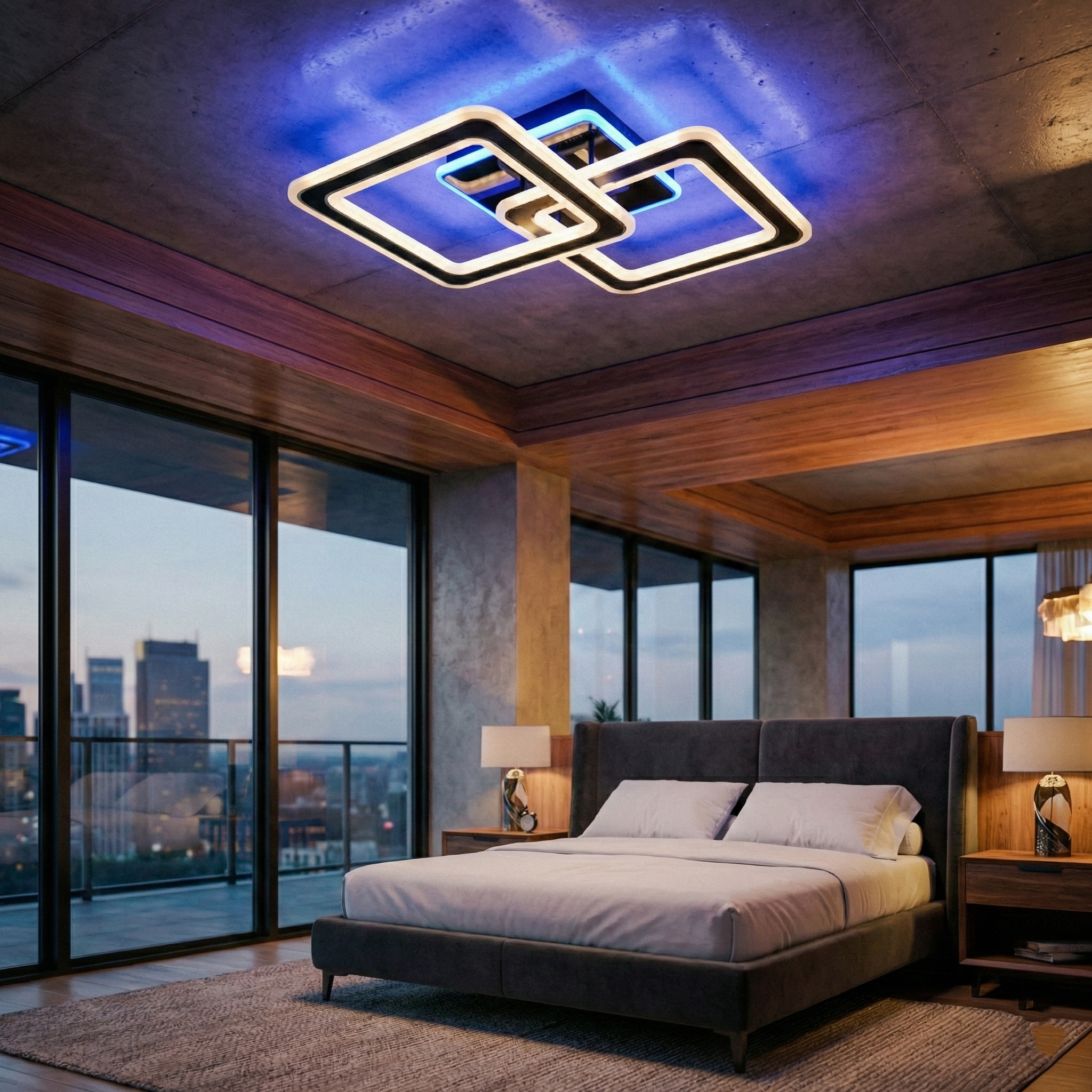 Lustra LED Two Square GRIDLINE Neagra RGB Echivalent 500W Telecomanda