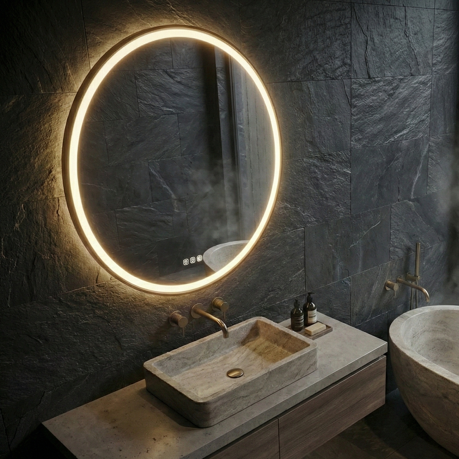 Oglinda LED Rotunda LIGURENA Ø70cm Functie Dezaburire, Senzor si 3 Lumini
