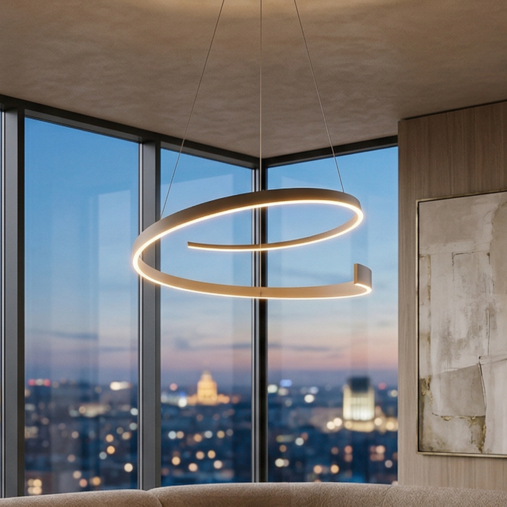 Lustra LED Suspendata Cinardi Beige CINQUE Premium Echivalent 600W